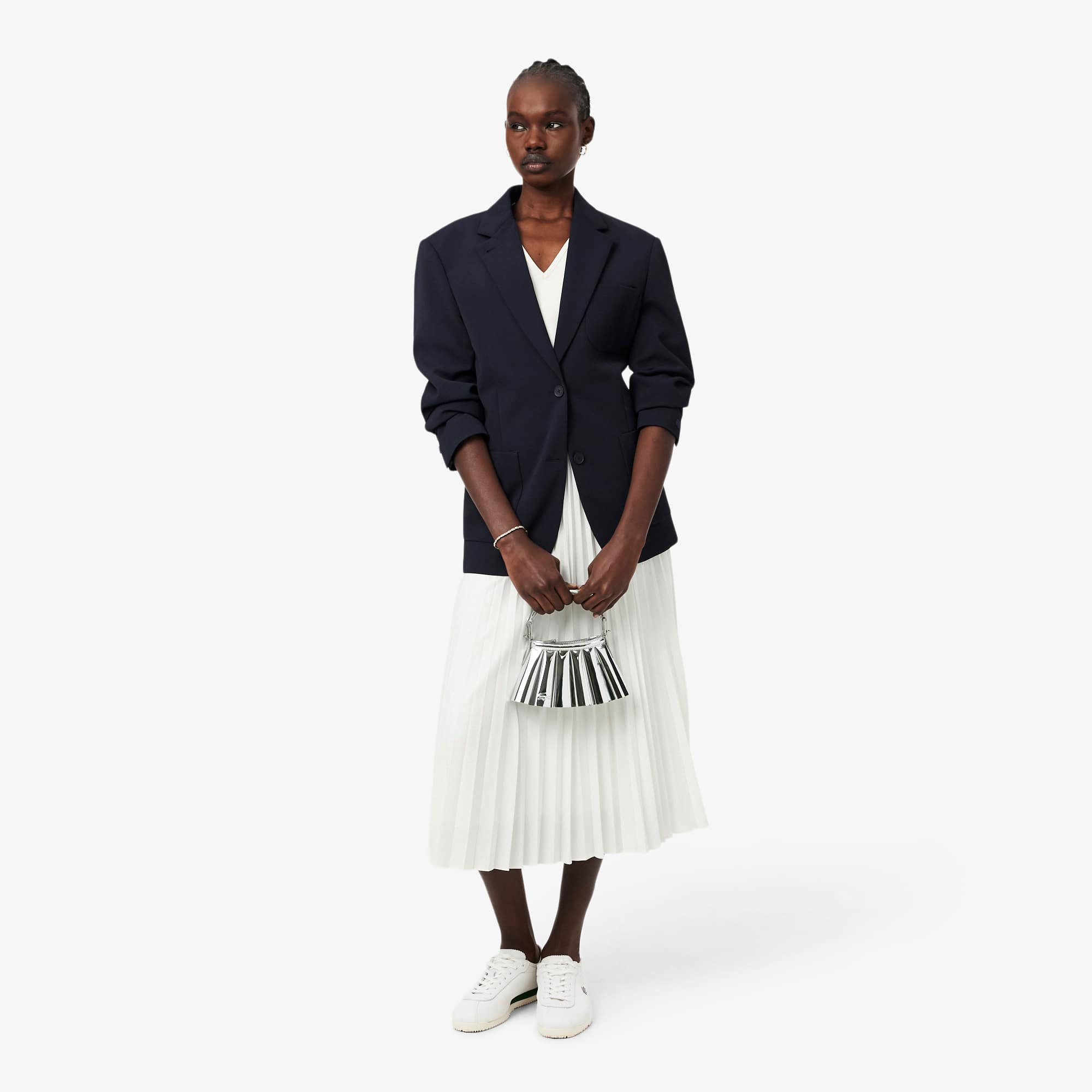 Long Sleeveless Pleated Dress - White
