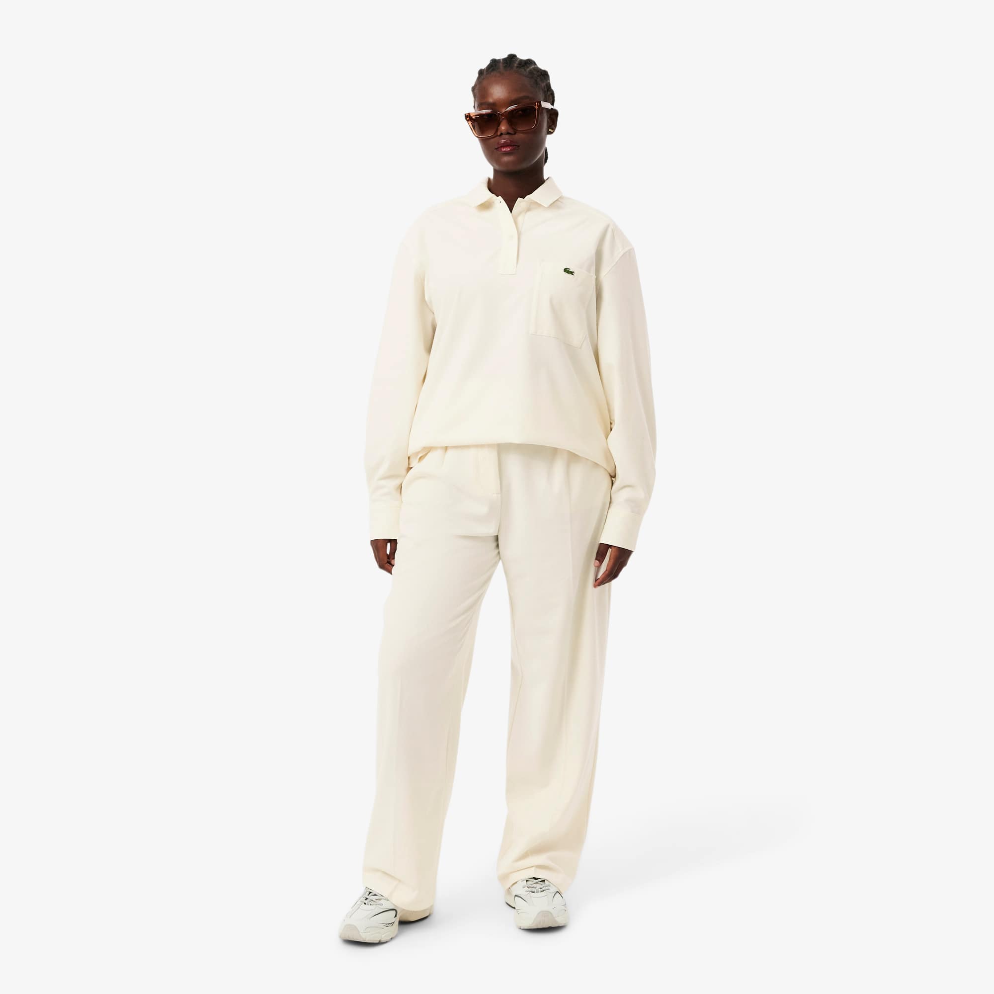 Women's Oversized Pleated Flannel Pants - Cream