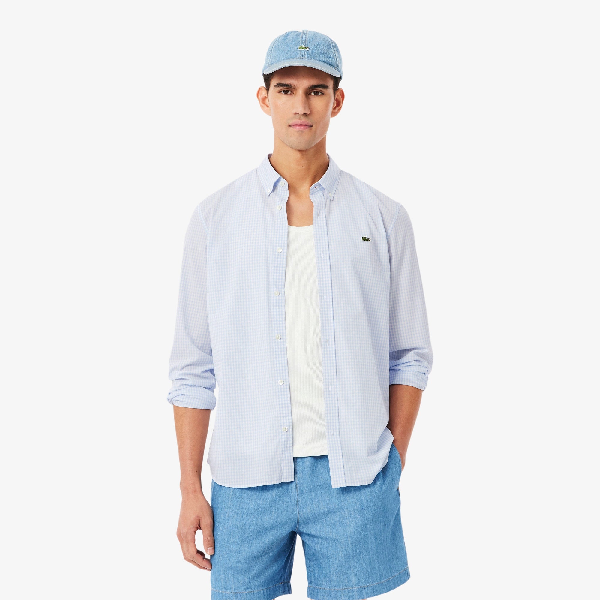 Regular Fit Plaid Poplin Shirt - White / Light Blue