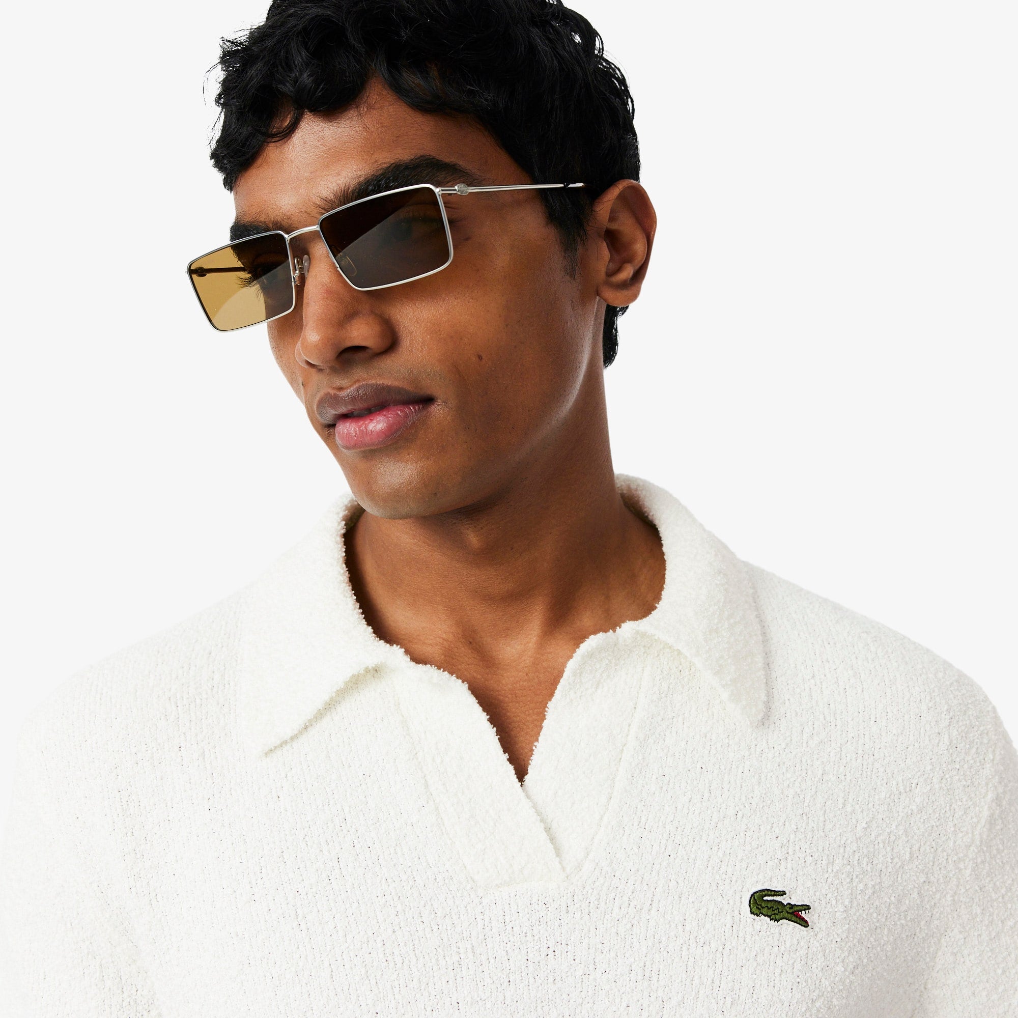 Classic Fit Bouclé Knit Polo - White