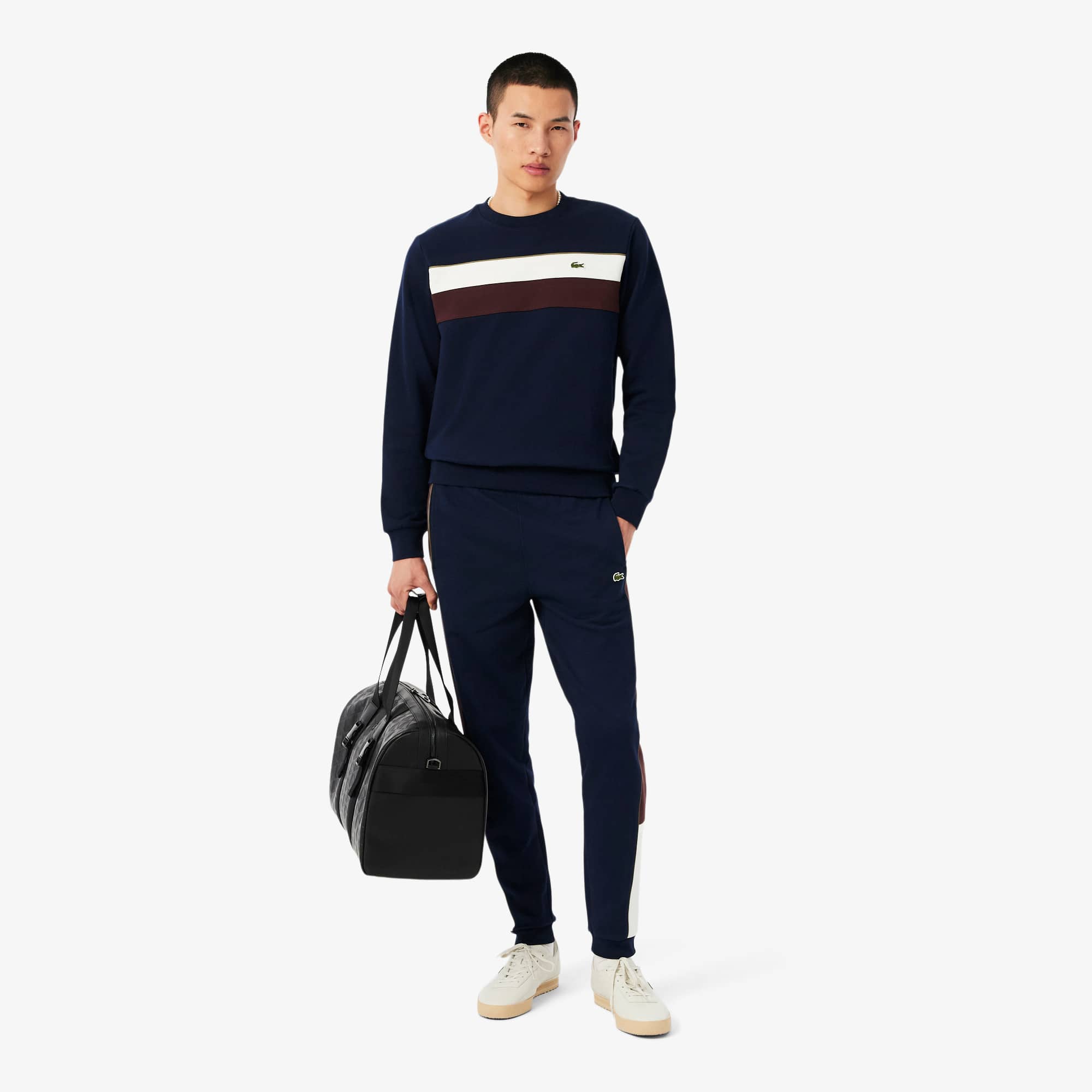 Men's Tapered Leg Fleece Sweatpants - Navy Blue / White / Brown