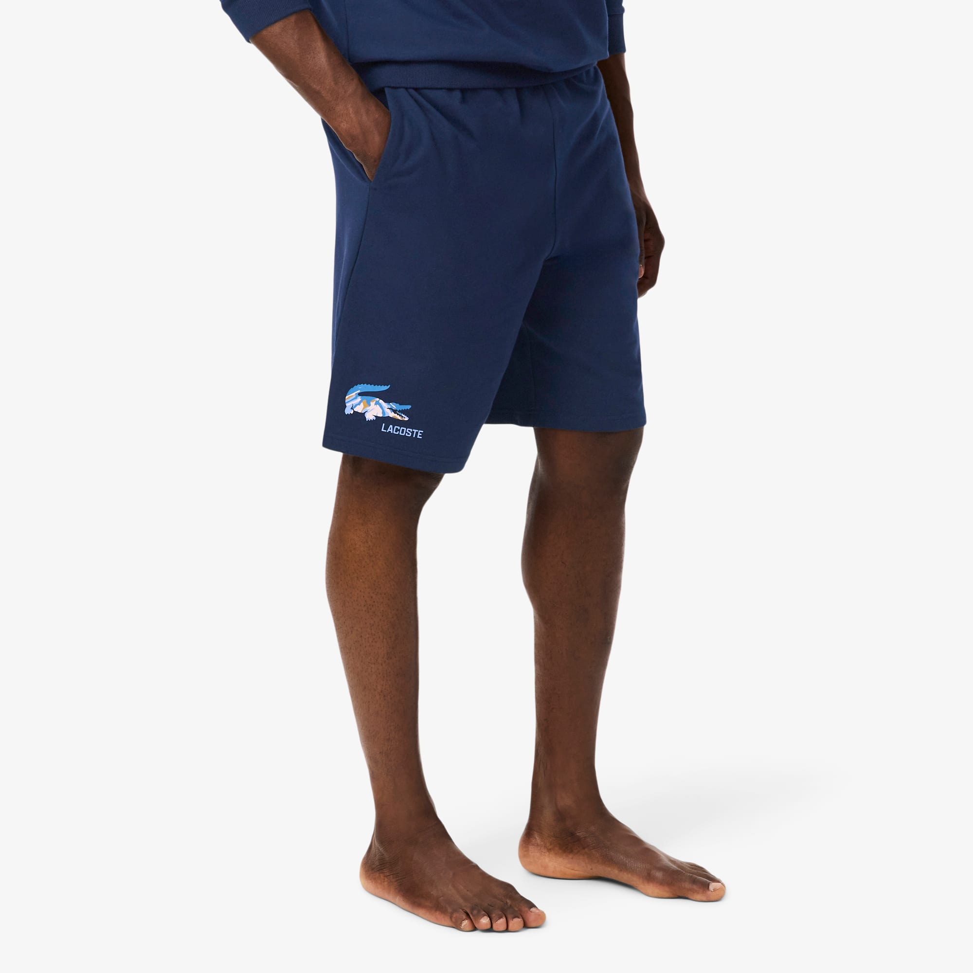 Men's Straight Fit Fleece Loungewear Shorts - Navy Blue / Purple