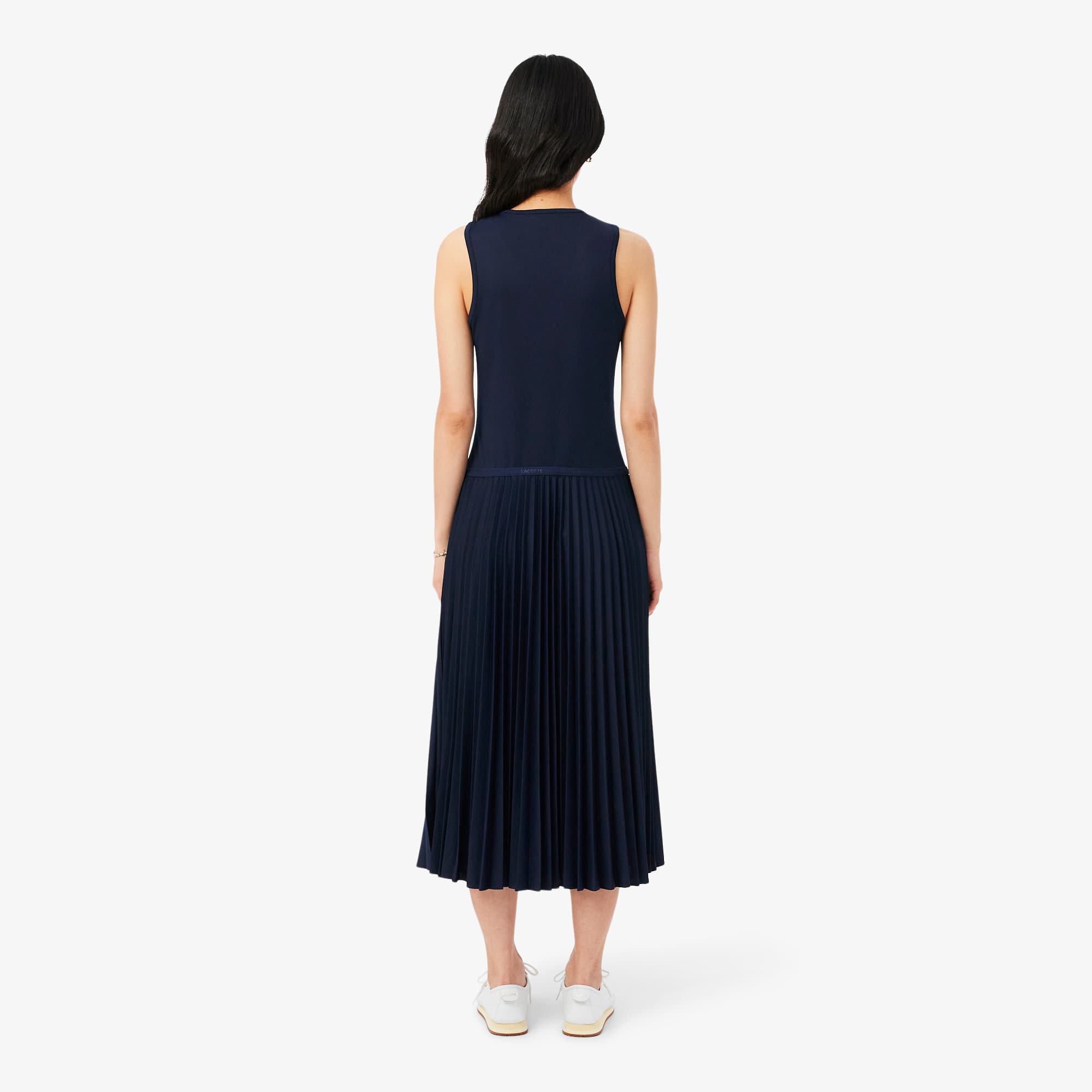 Long Sleeveless Pleated Dress - Navy Blue