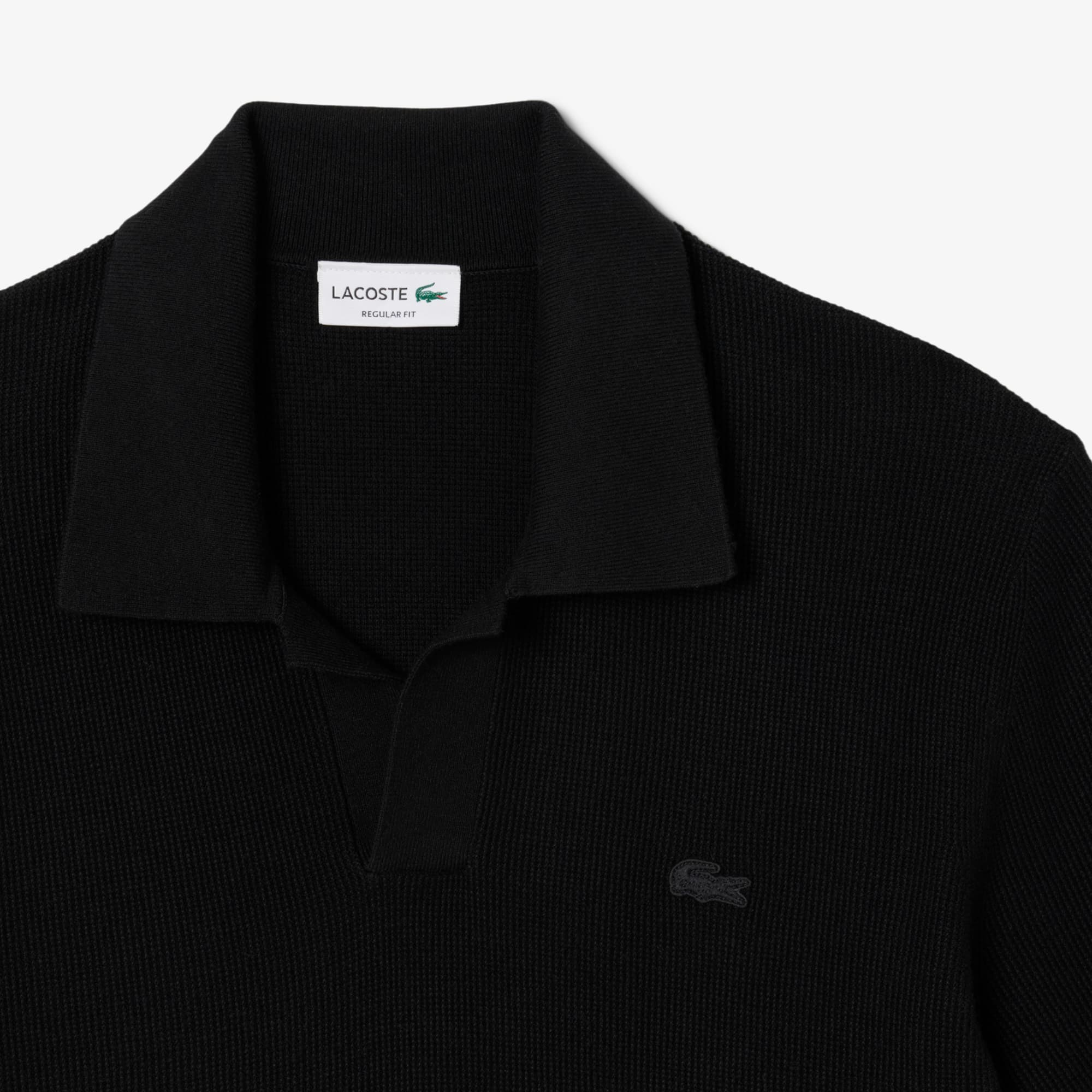Men's Cotton Blend Open Polo Collar Sweater - Black