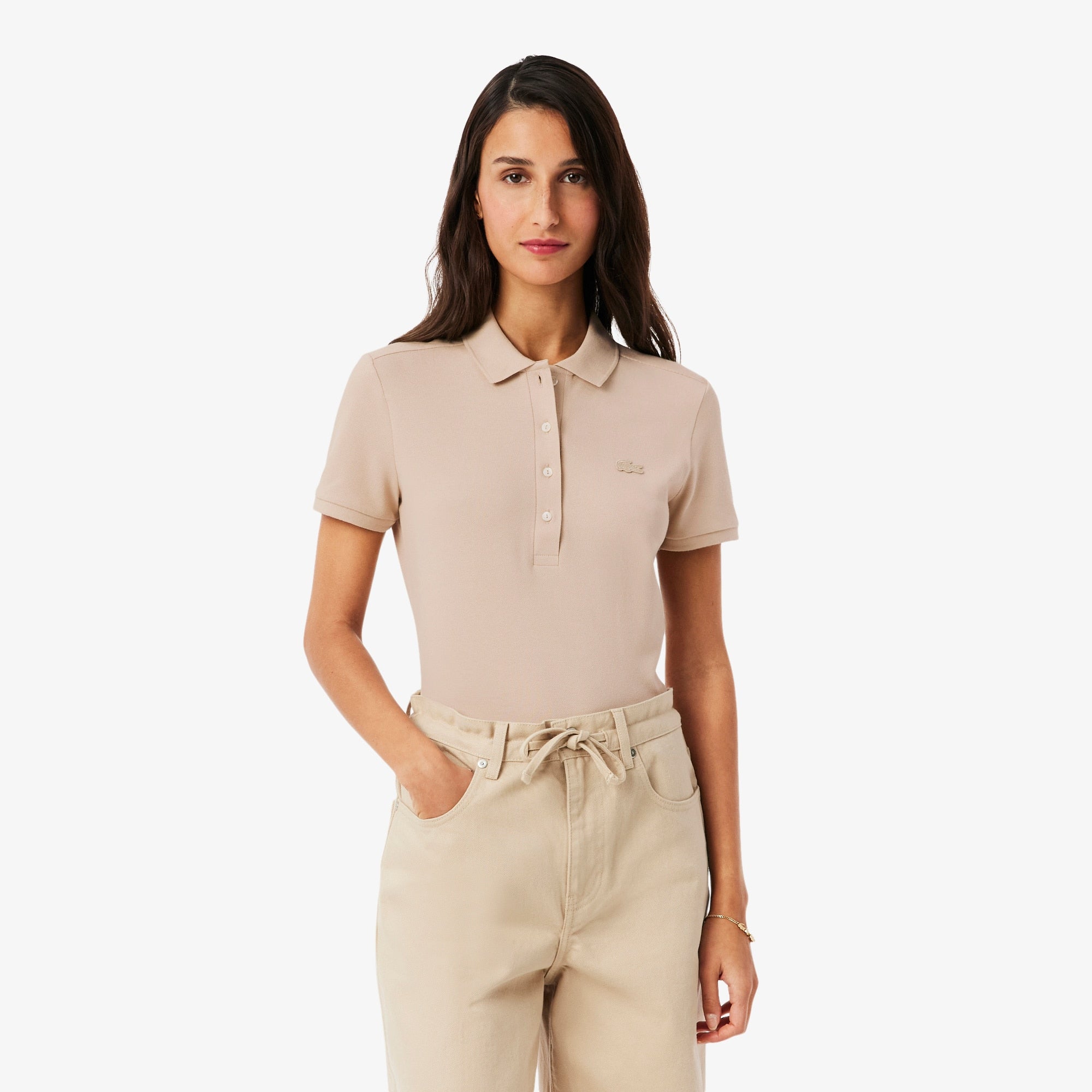 Women's L.12.D Slim Fit Stretch Mini Piqué Polo - Beige