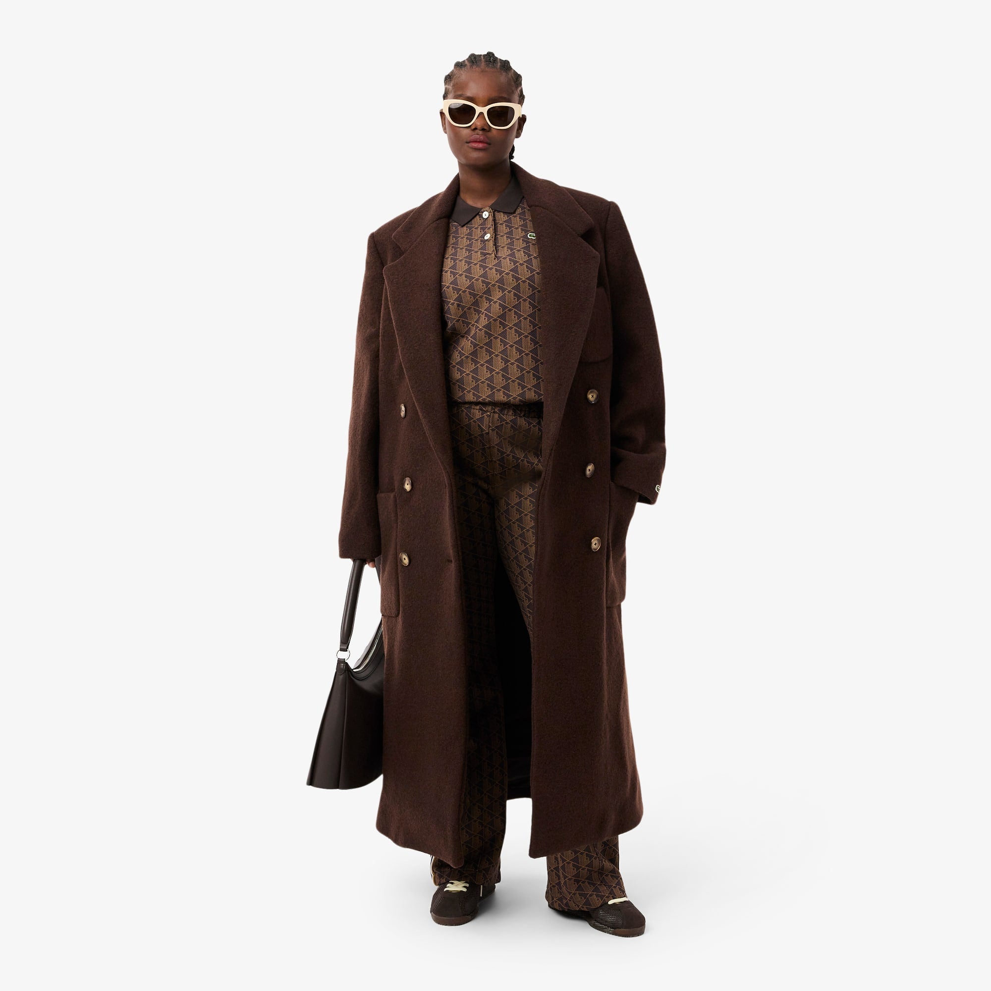 Women's Double-Breasted Wool Coat - Brown