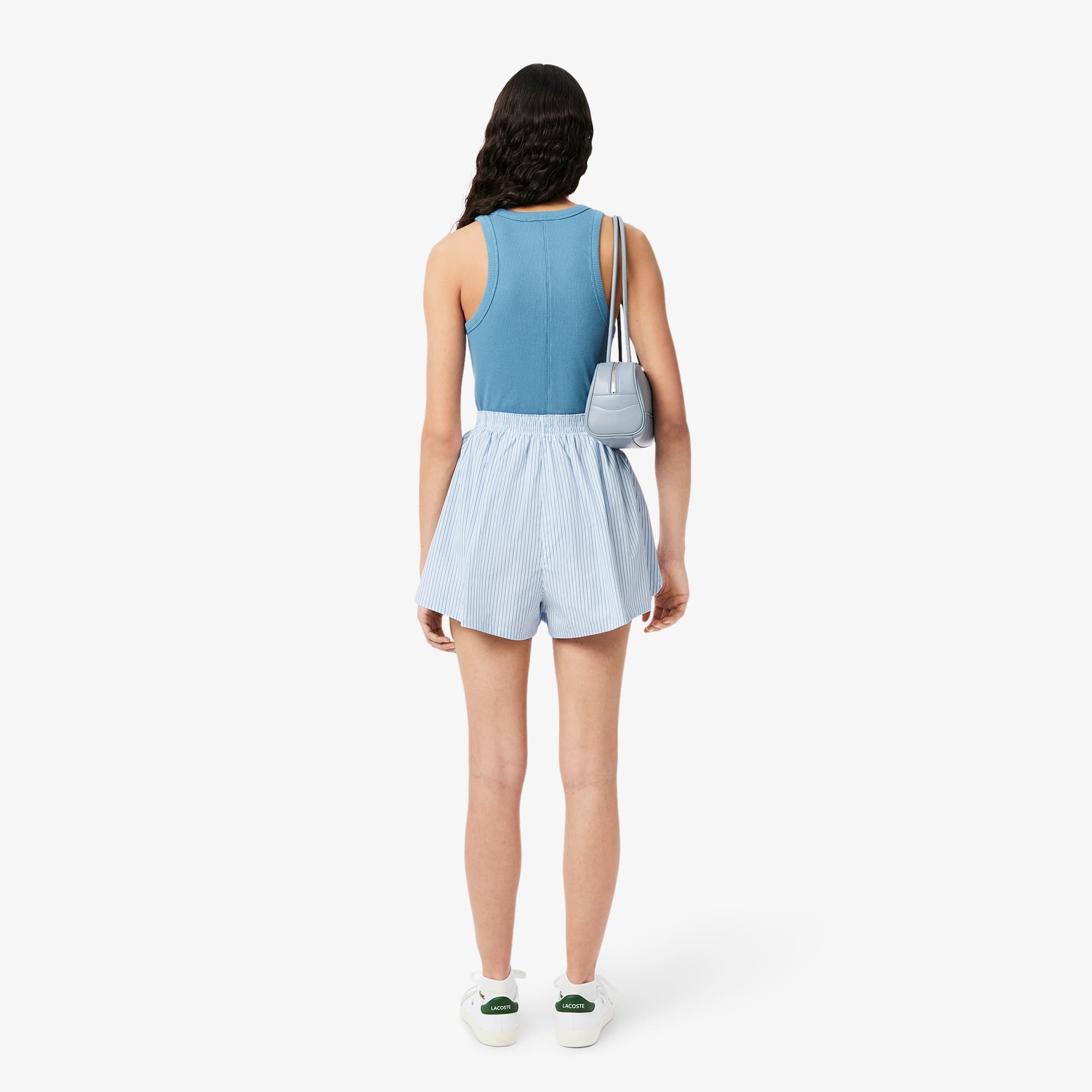 Women's Relaxed Fit Lightweight Striped Poplin Shorts - Blue / Light Blue / White