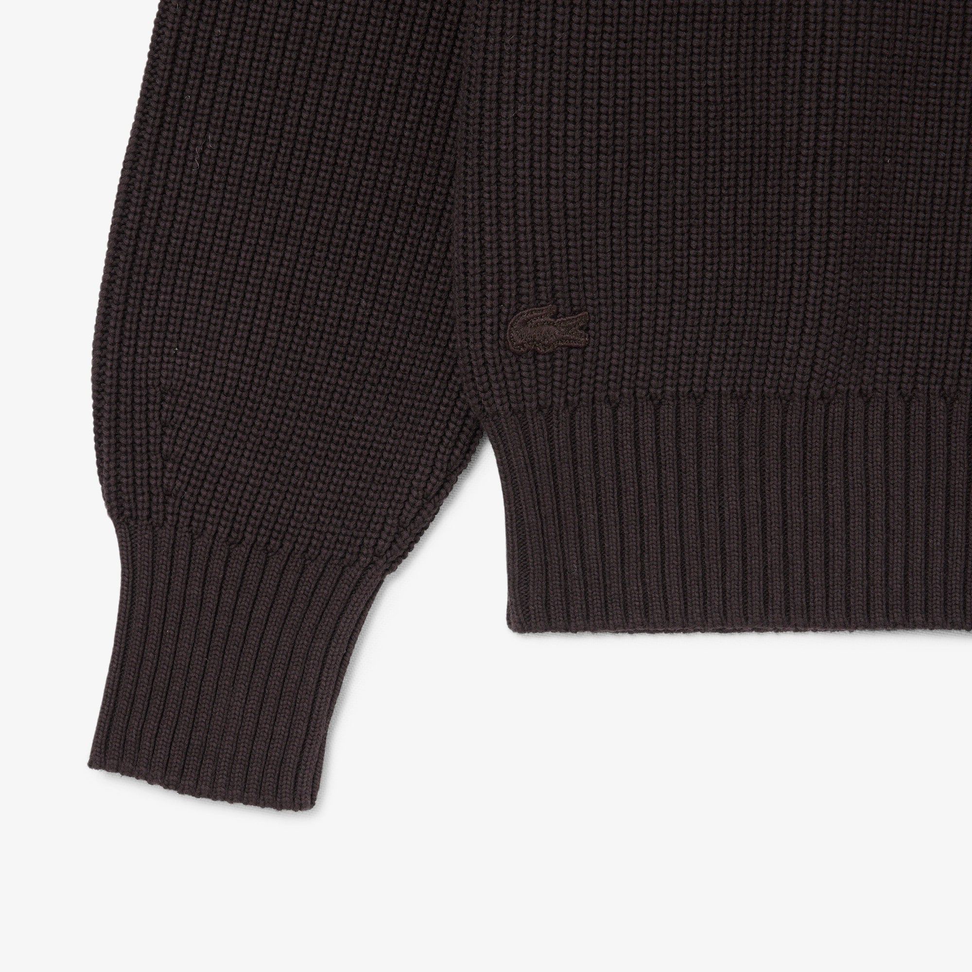 Pearl Rib Knit Badge Accent Sweater - Brown