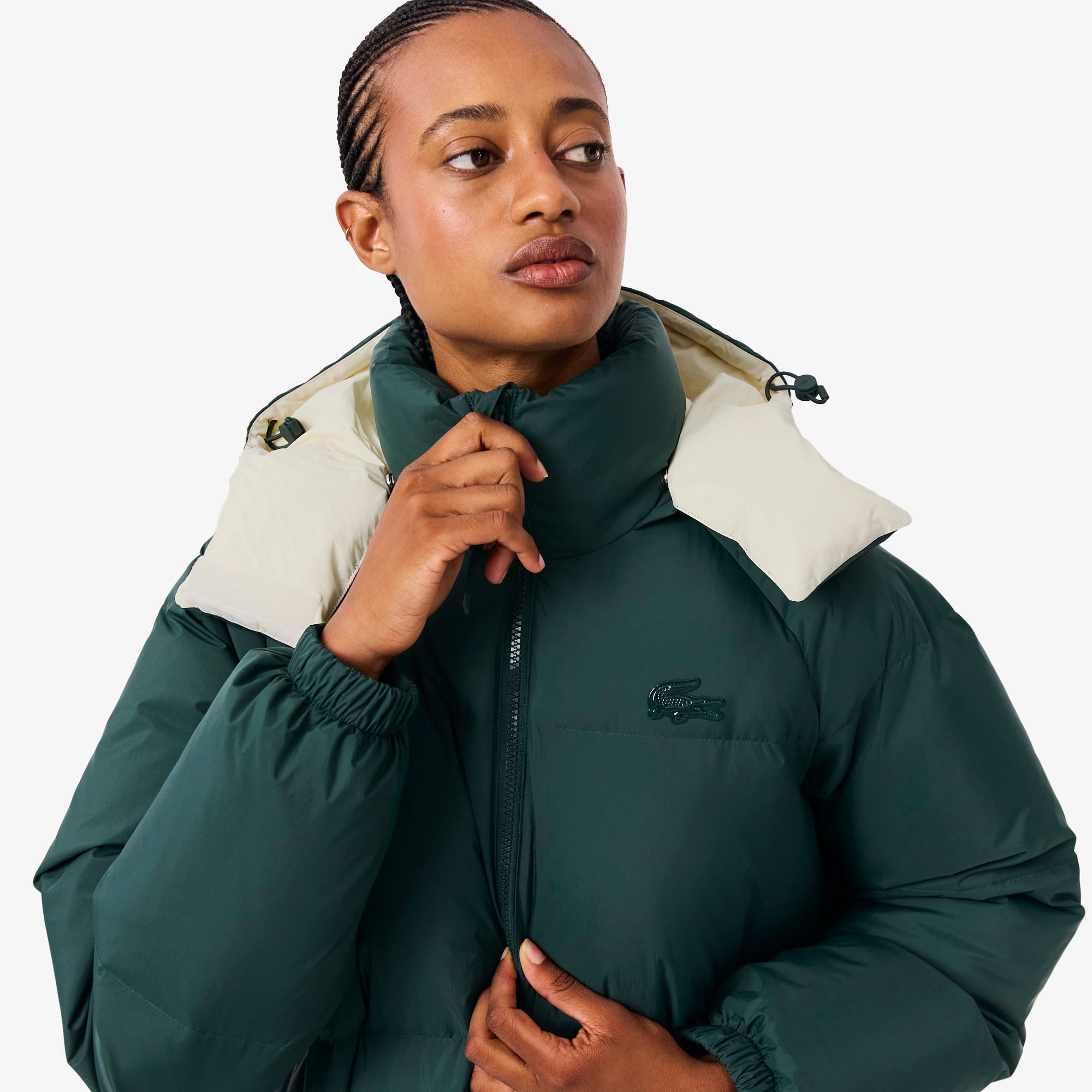 Women's Long Oversized Down Jacket - Green / White