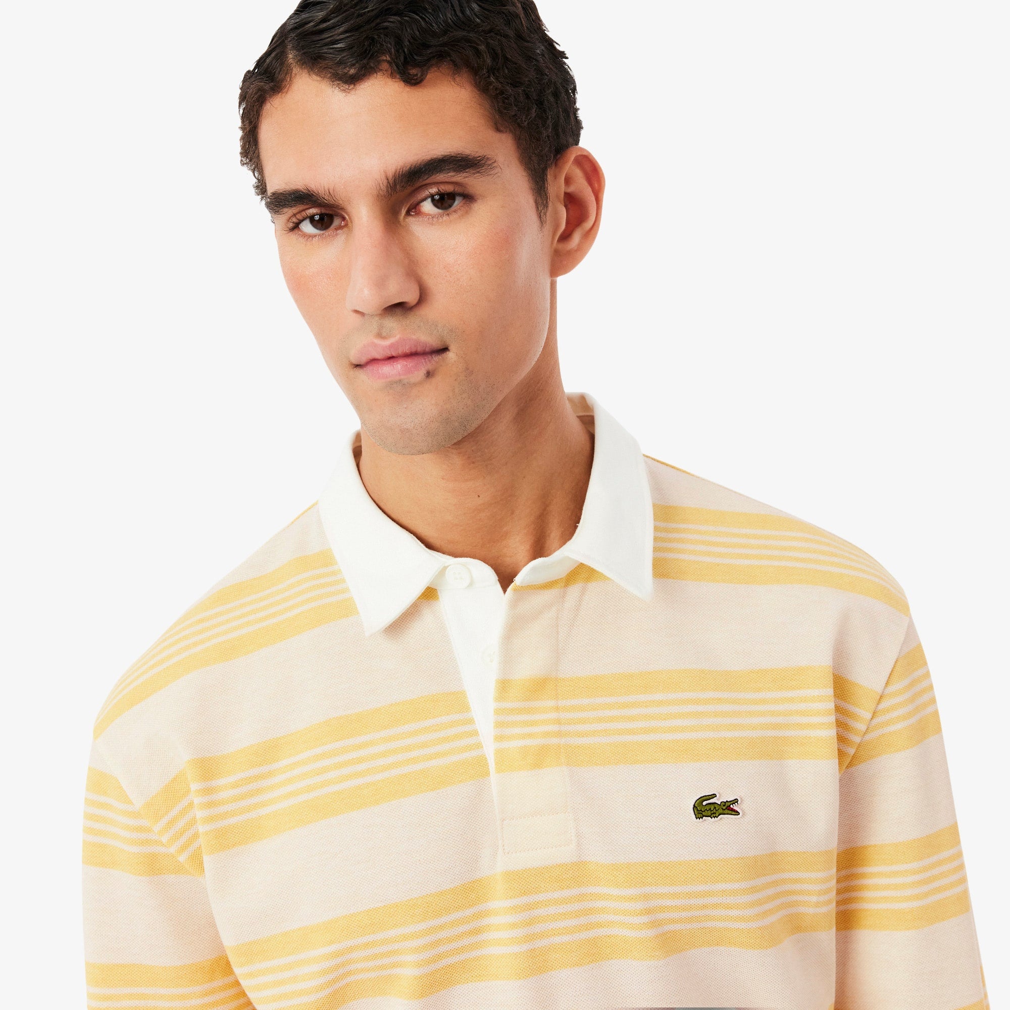 Relaxed Fit Striped Piqué Rugby Polo - Blanc