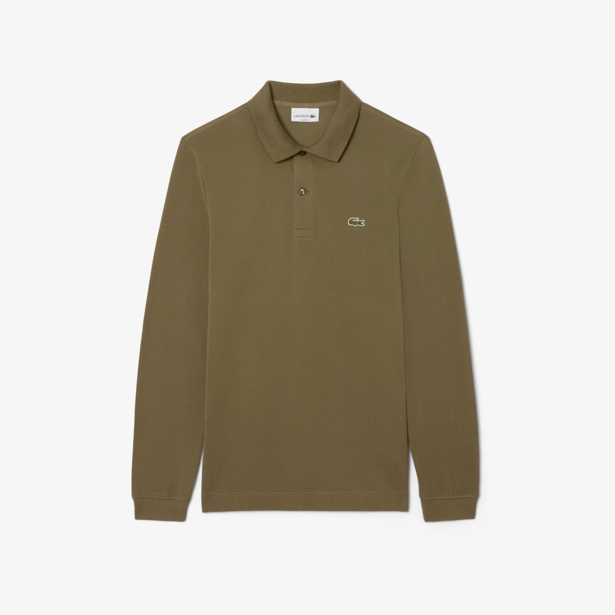Men's Slim Fit Long Sleeve Polo - Khaki Green