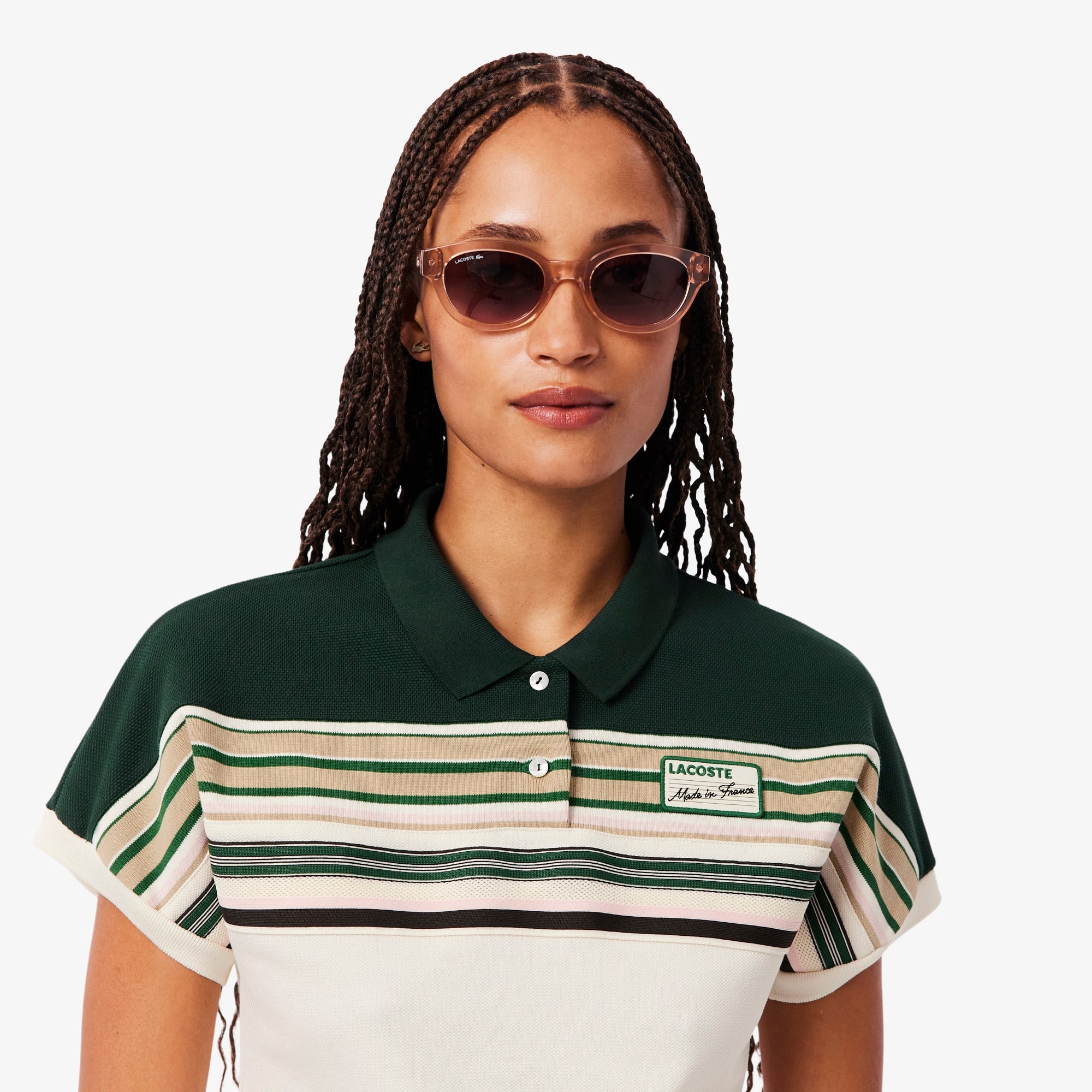 Women's Made In France Slim Fit Striped Polo - White / Green