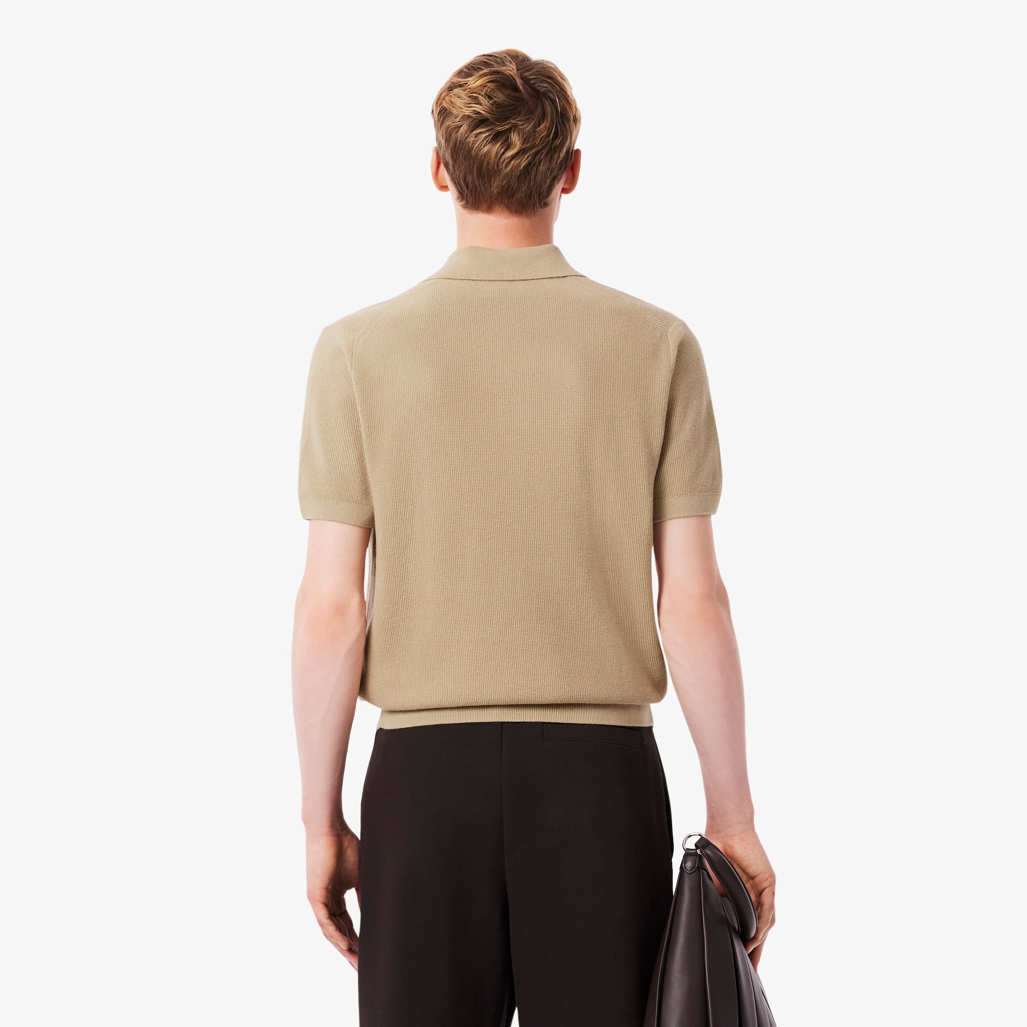 Men's Cotton Blend Open Polo Collar Sweater - Beige
