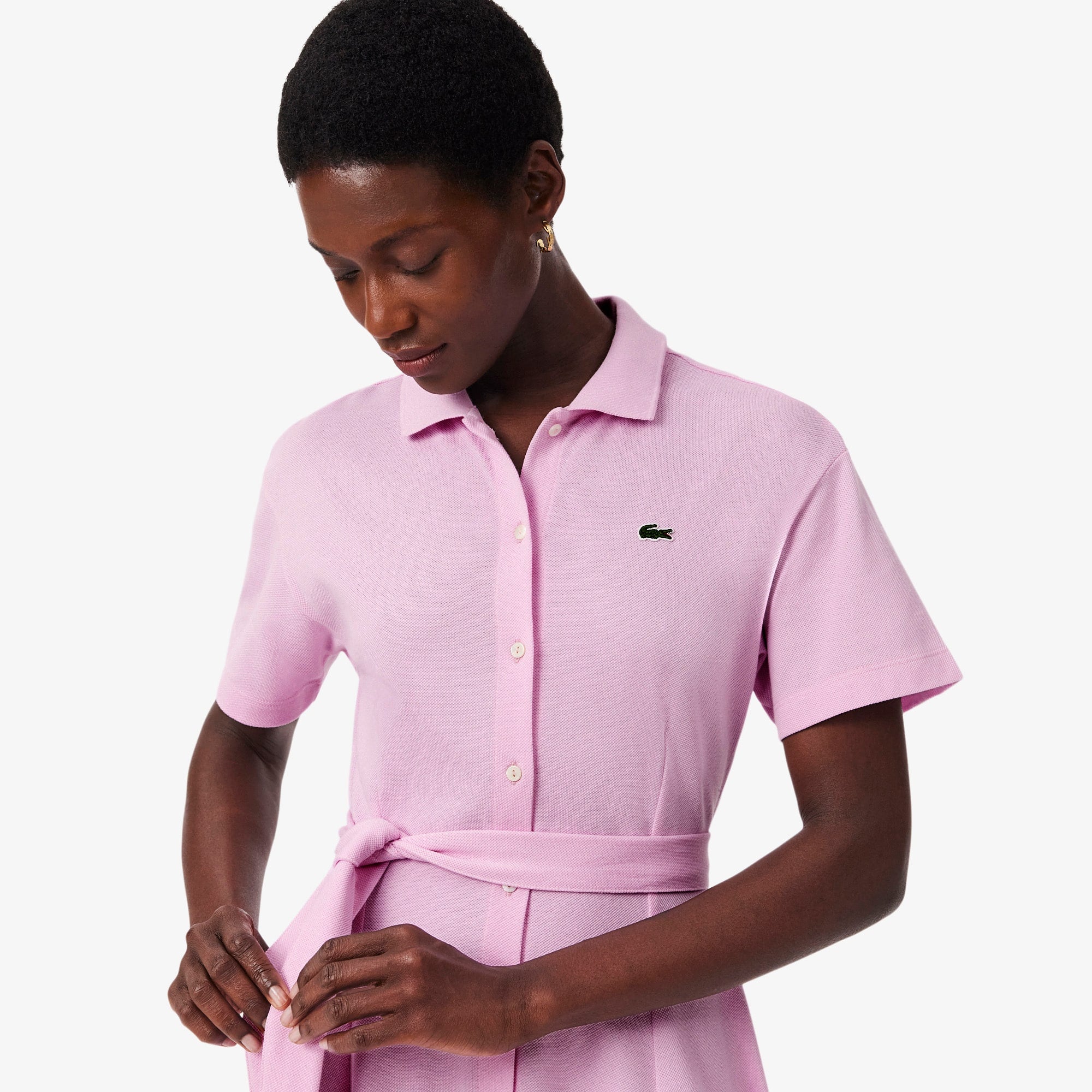 Women's Flared Mini-Piqué Polo Dress - Pink