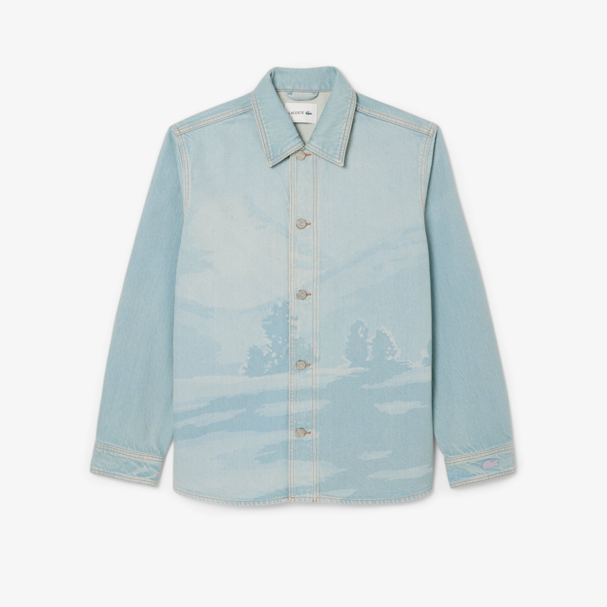 Men's Landscape Motif Denim Overshirt - Blue