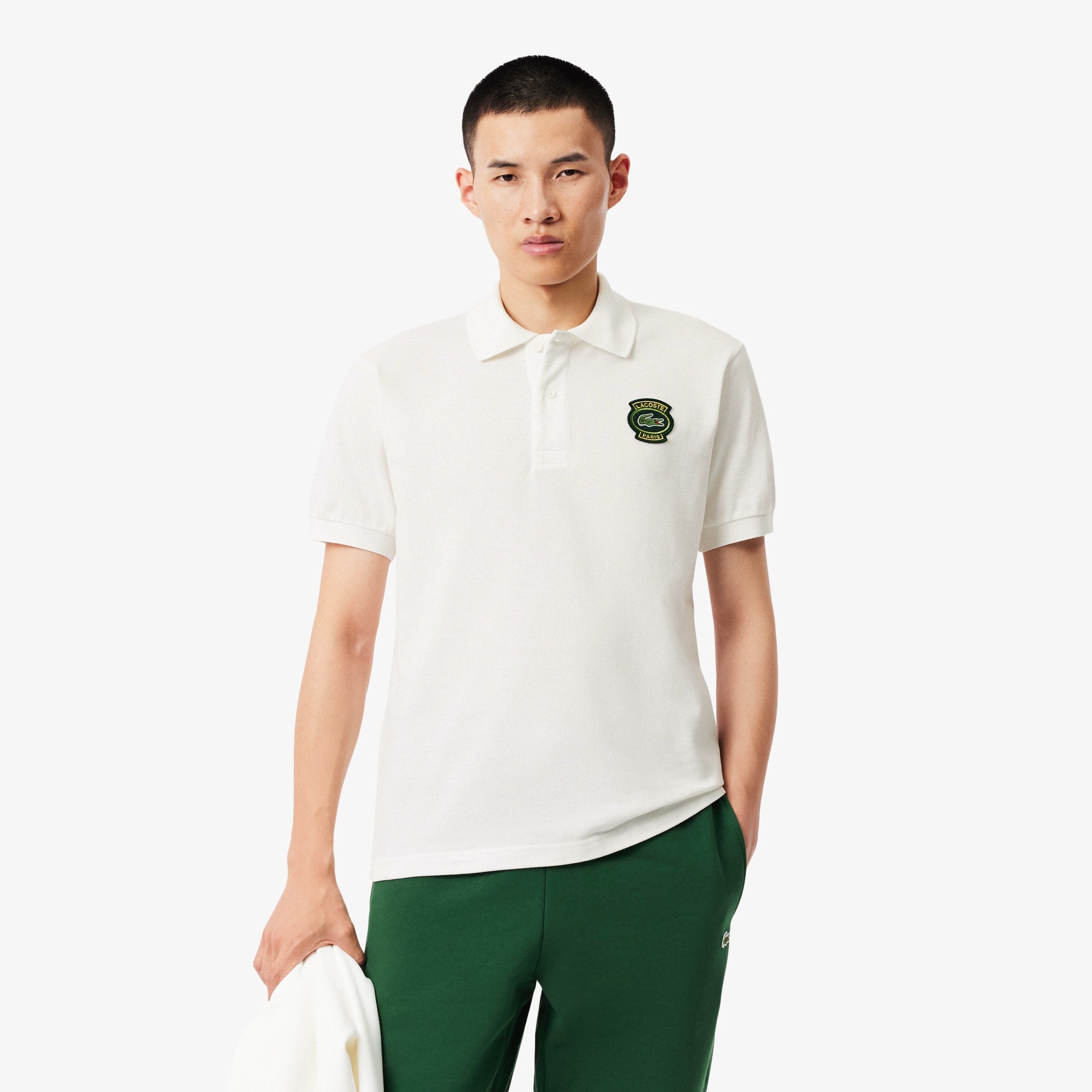 Men's Classic Fit Petit Piqué Badge Polo - White