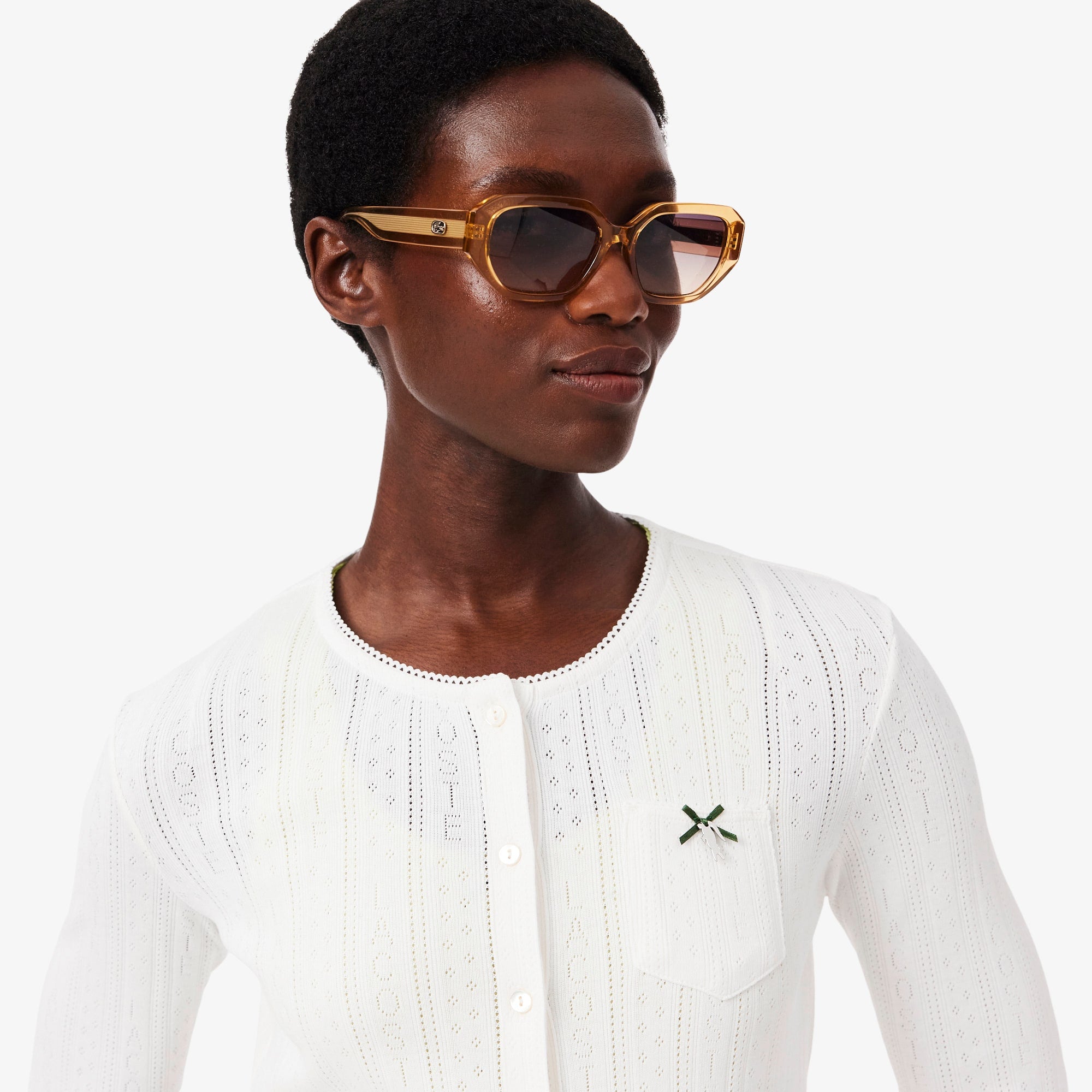 Slim Fit Pointelle Cardigan - White