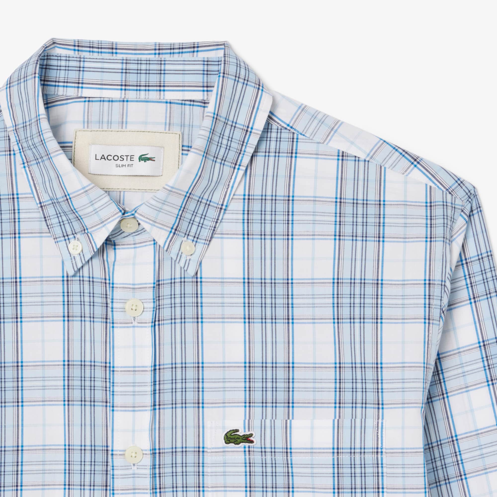 Men's Slim Fit Stretch Plaid Shirt - White / Blue / Navy Blue