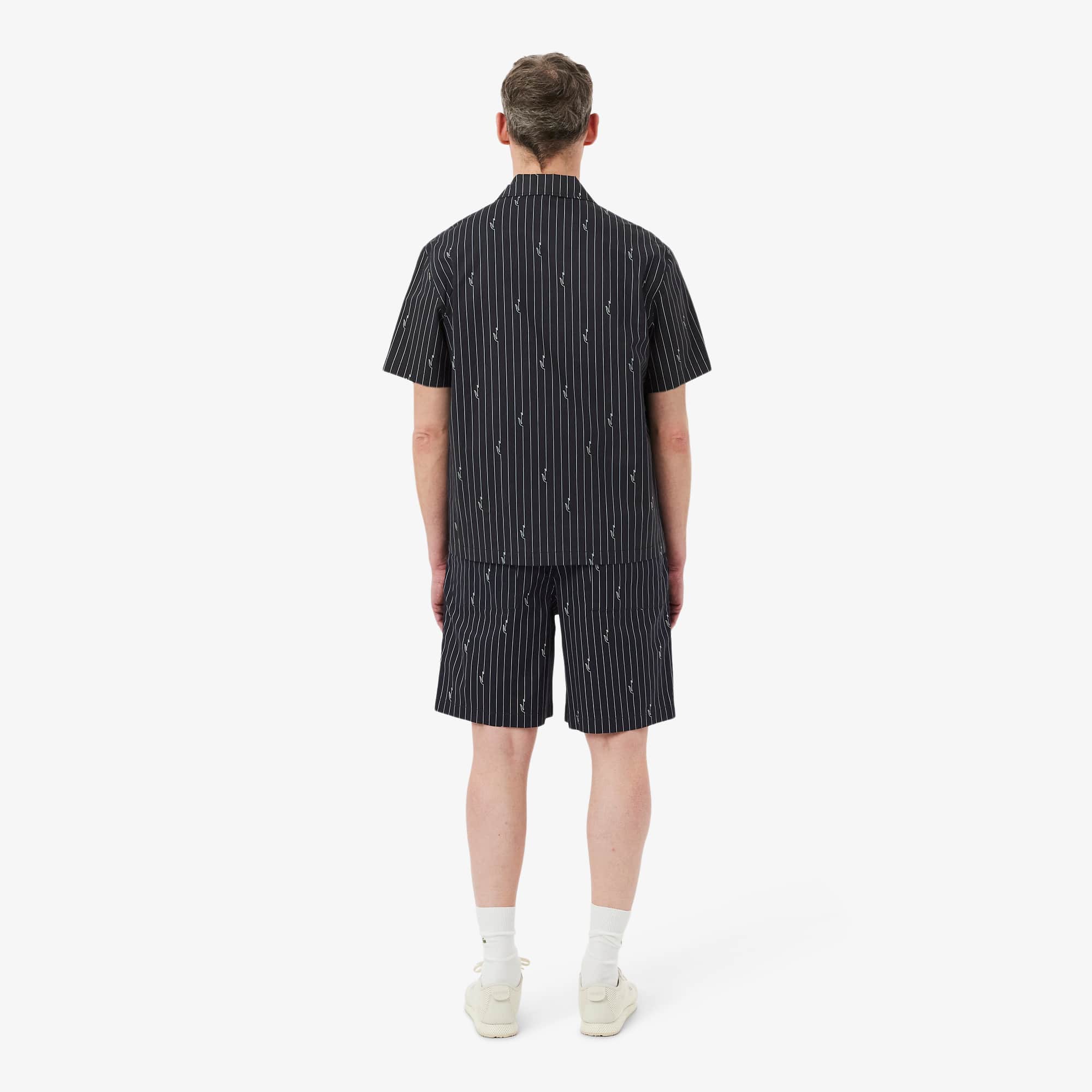 Print Stripe Cotton Shorts - Noir / Blanc