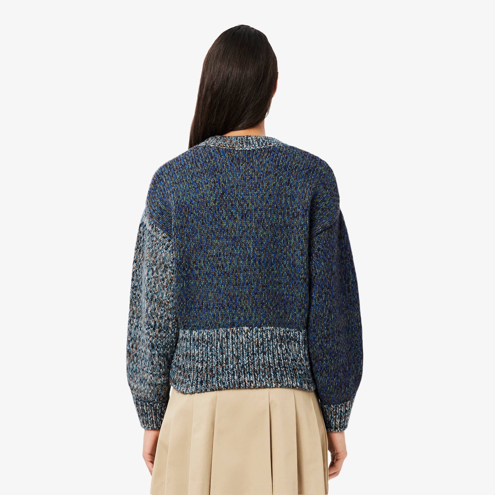 Women's High-Neck Wool Blend Cable Knit Sweater - White