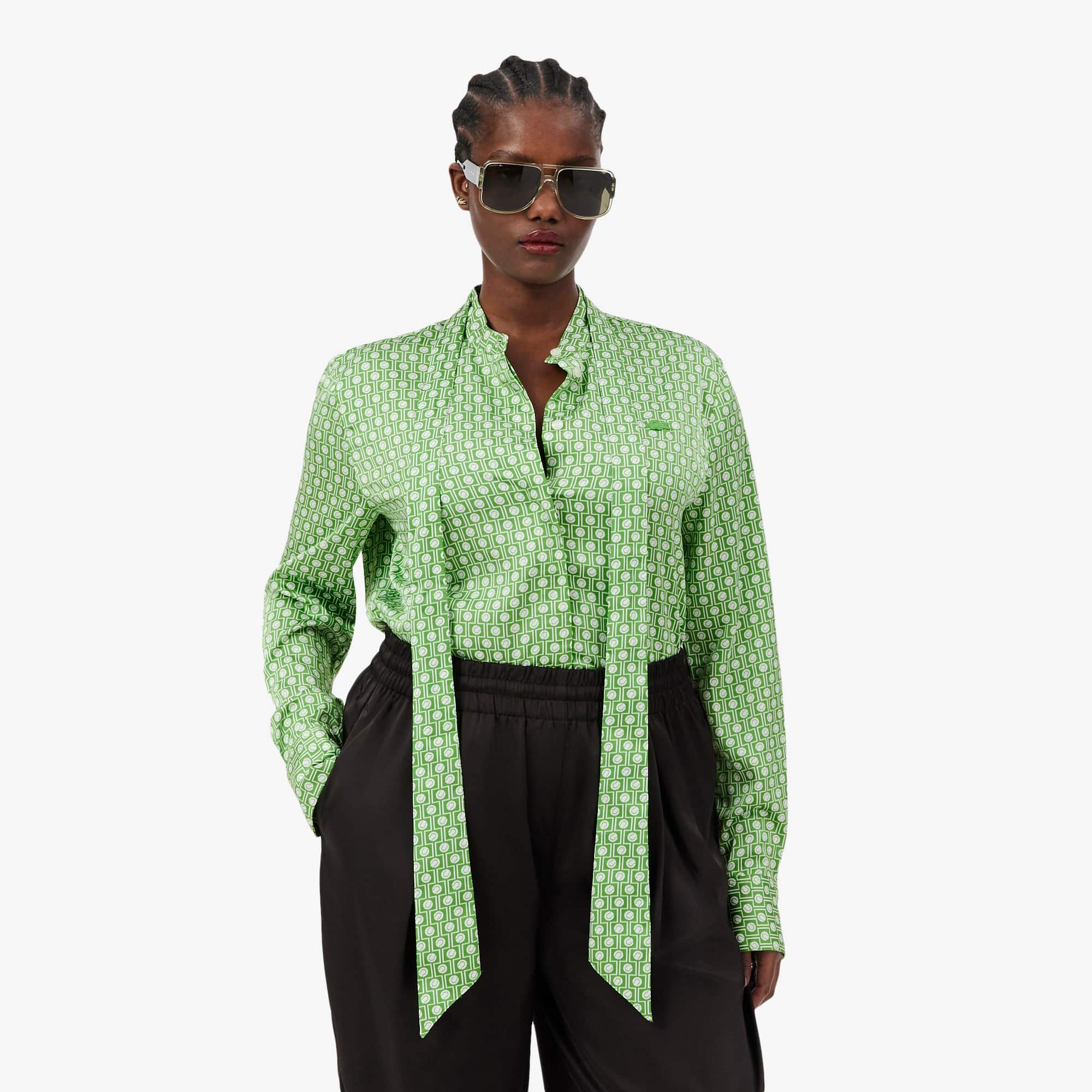 Regular Fit Removable Tie Collar Shirt - Vert / Blanc