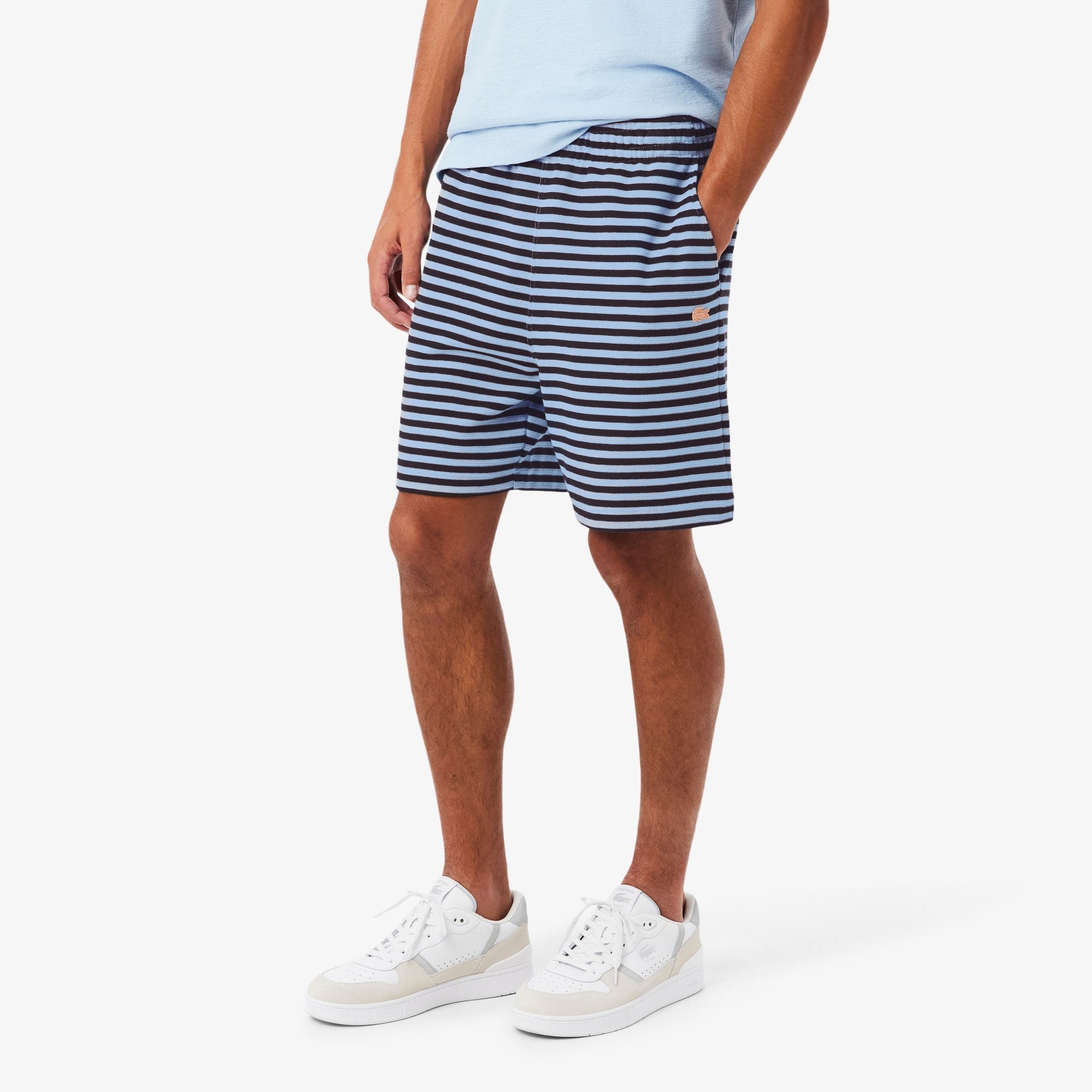 Regular Fit Striped Cotton Shorts - Bleu Clair / Marron
