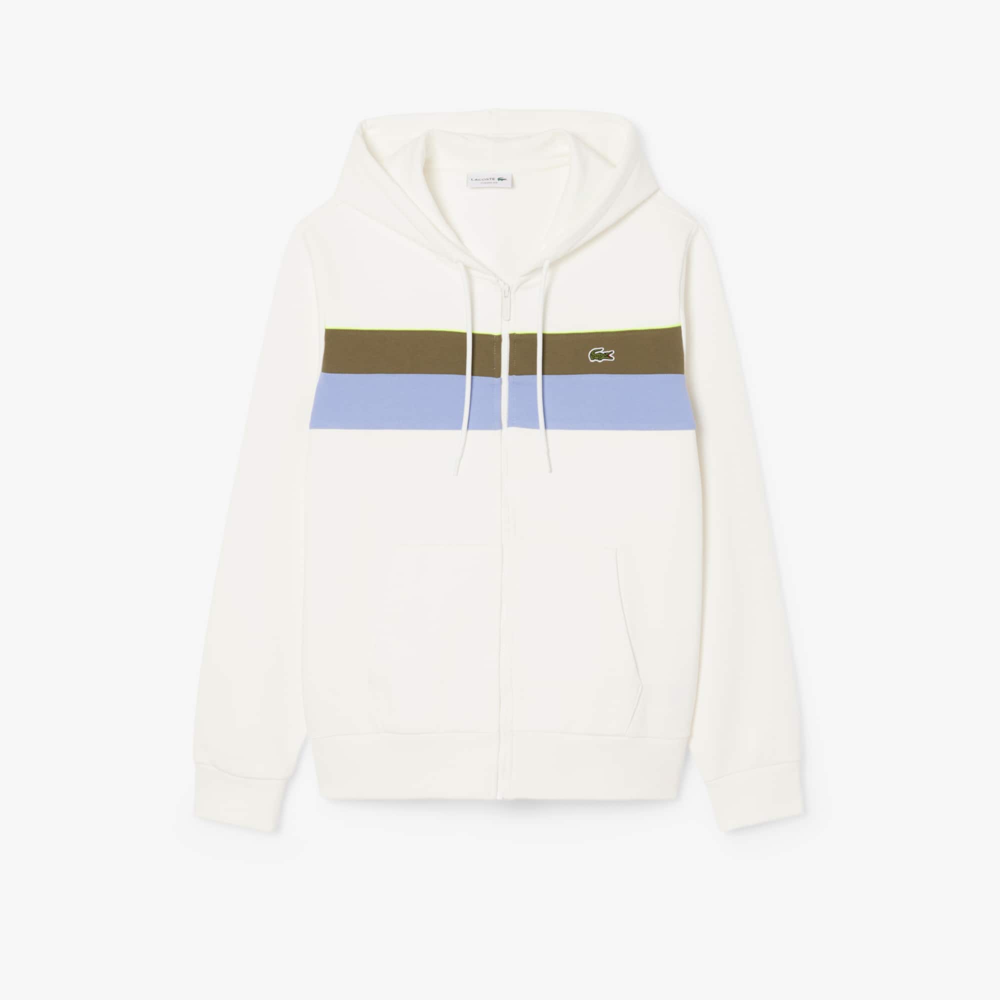 Men's Zip-Up Colorblock Hoodie - White / Khaki Green / Purple
