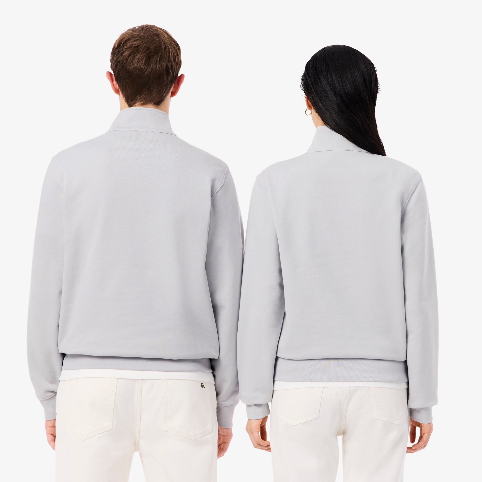 High Neck Embossed Zipped Sweatshirt - Light Grey