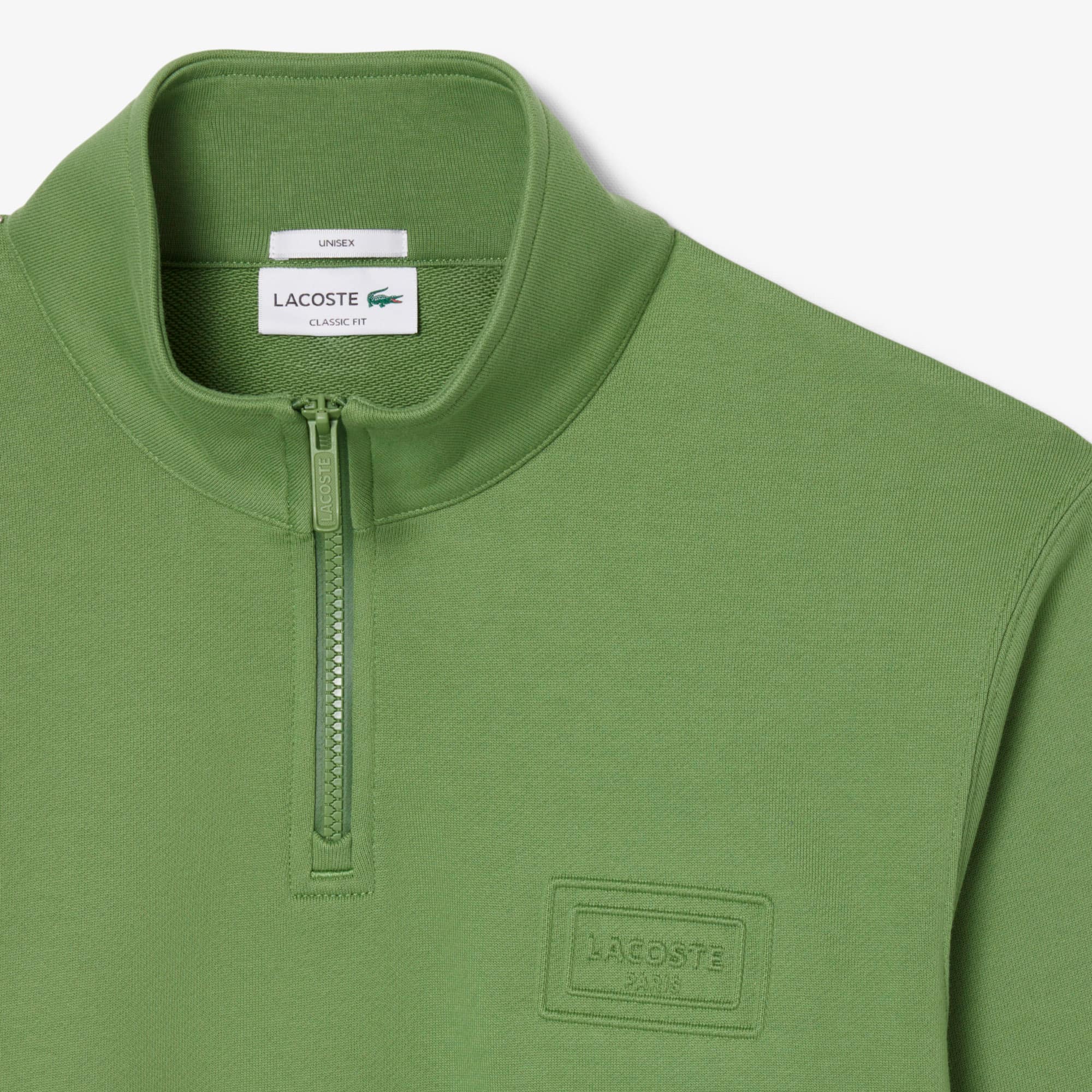 High Neck Embossed Zipped Sweatshirt - Green