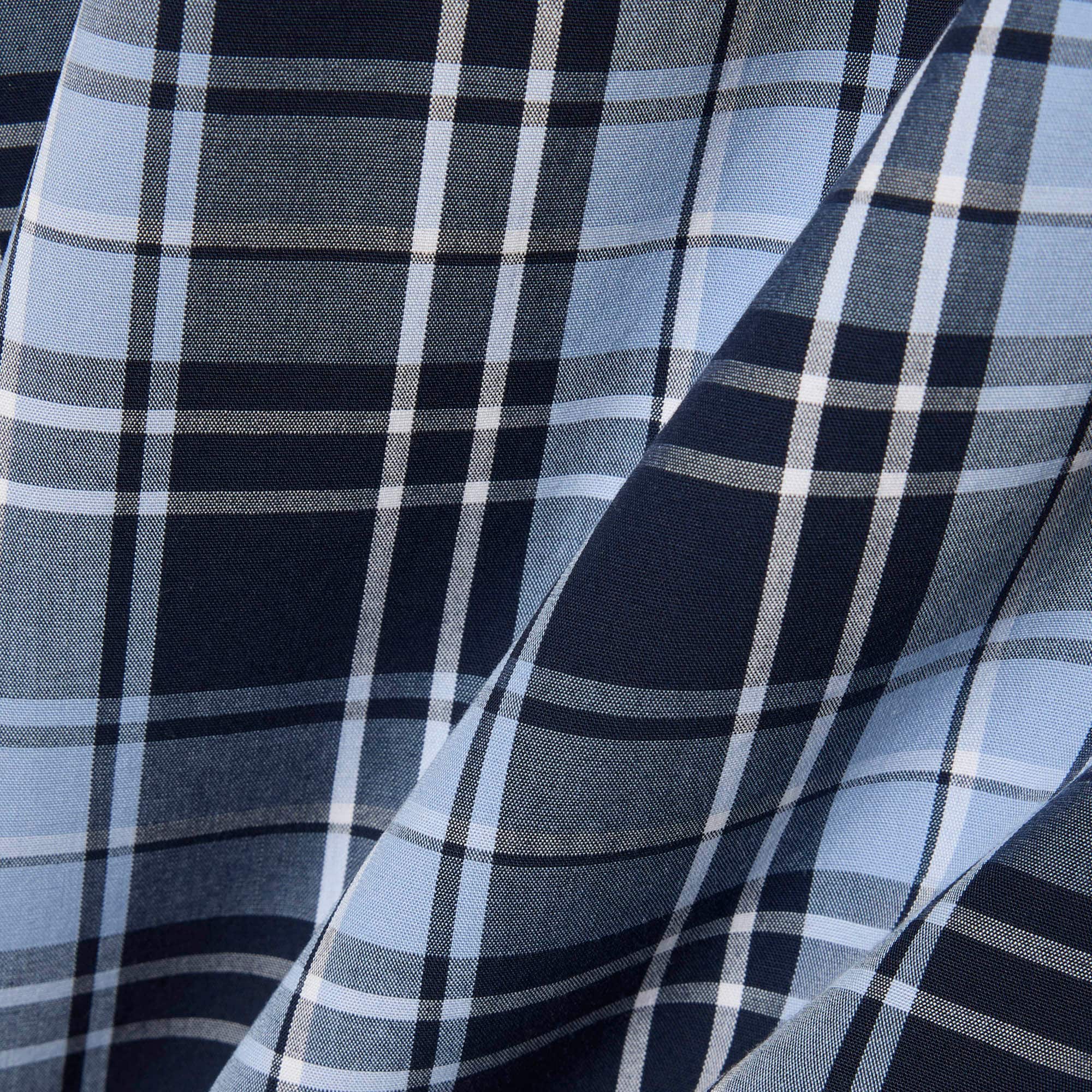 Slim Fit Gingham Print Stretch Poplin Shirt - Bleu Clair / Bleu Marine / Blanc