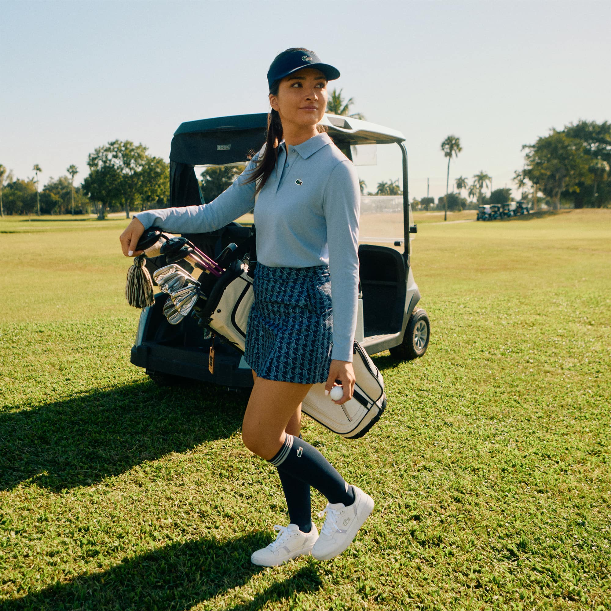 Women's T-Clip Golf Leather Golf Shoes - WHT/LT PURP