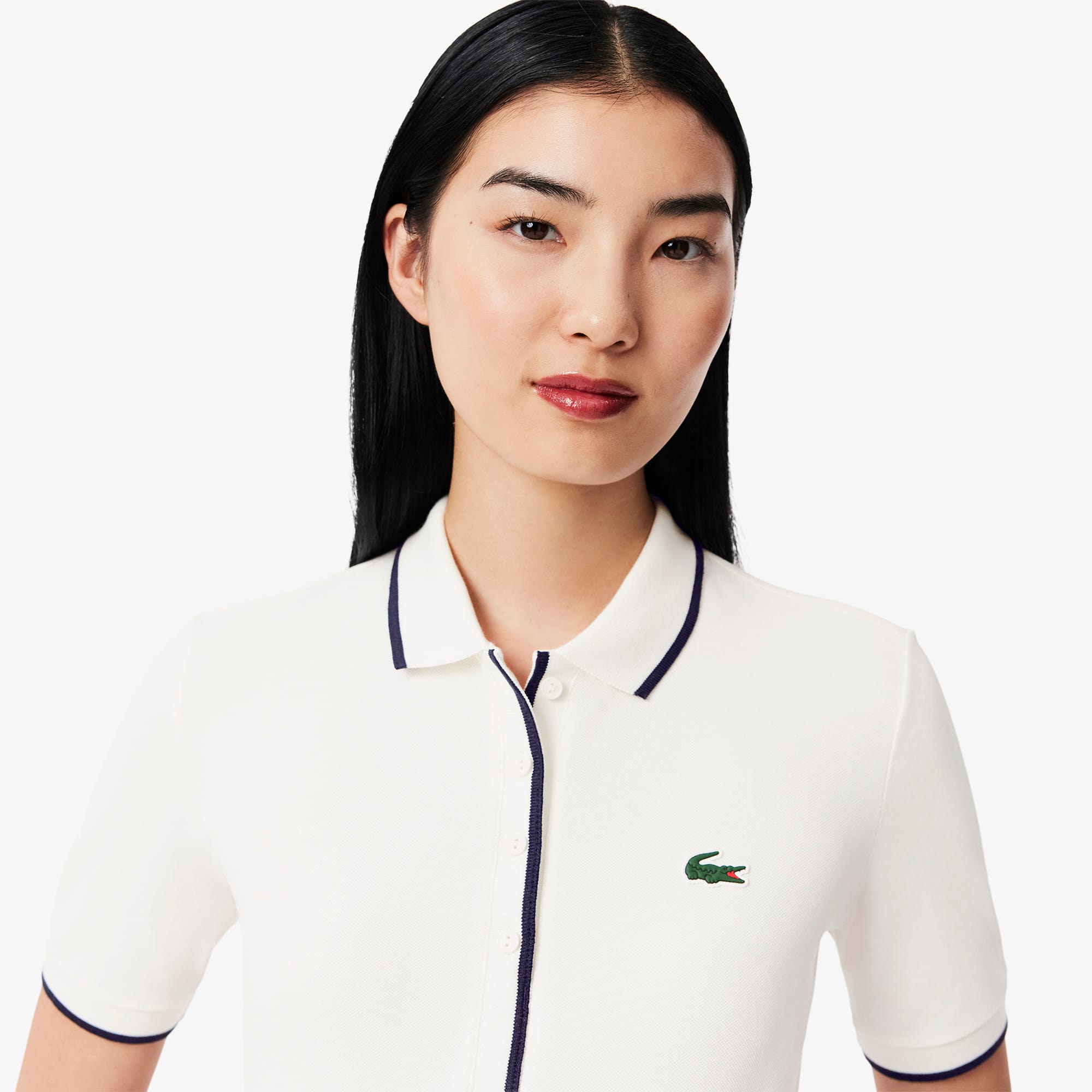 Women's Regular Fit Tennis Thermo-Regulating Polo - White / Navy Blue