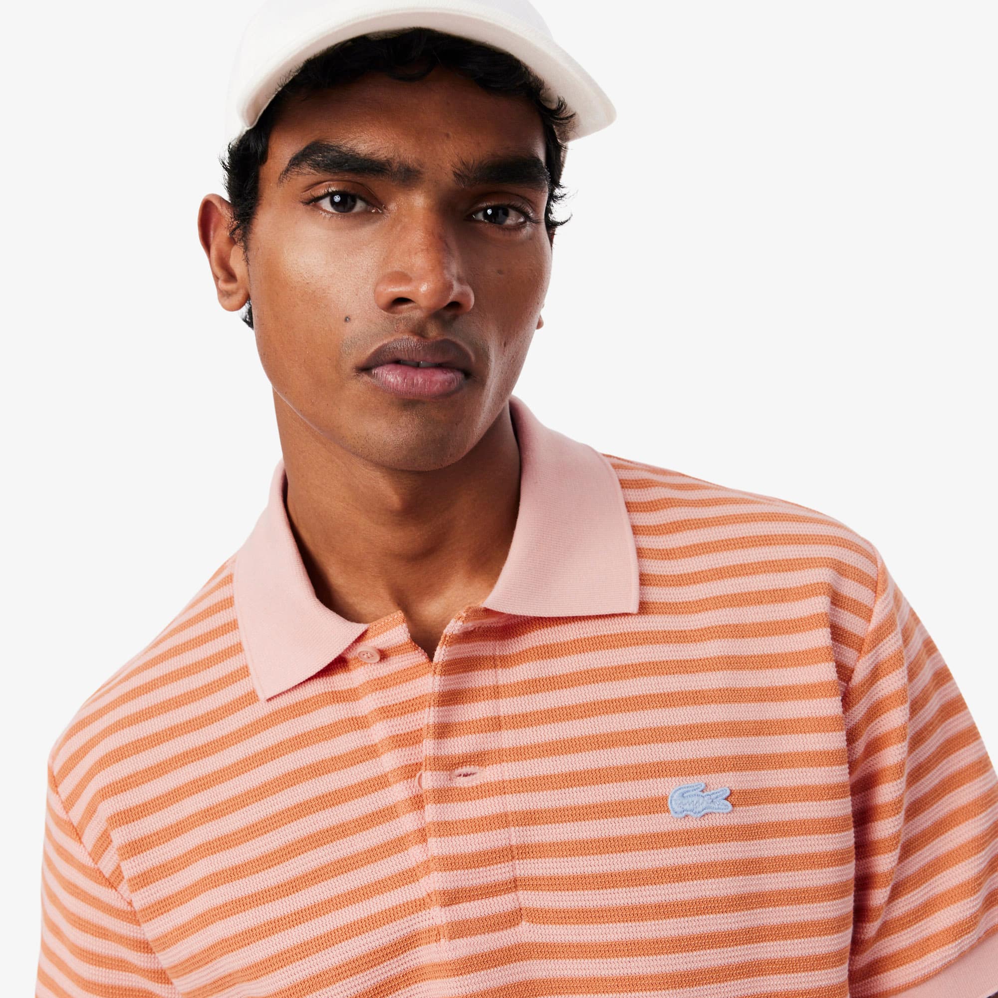 Classic Fit Textured Striped Polo - Rose / Orange