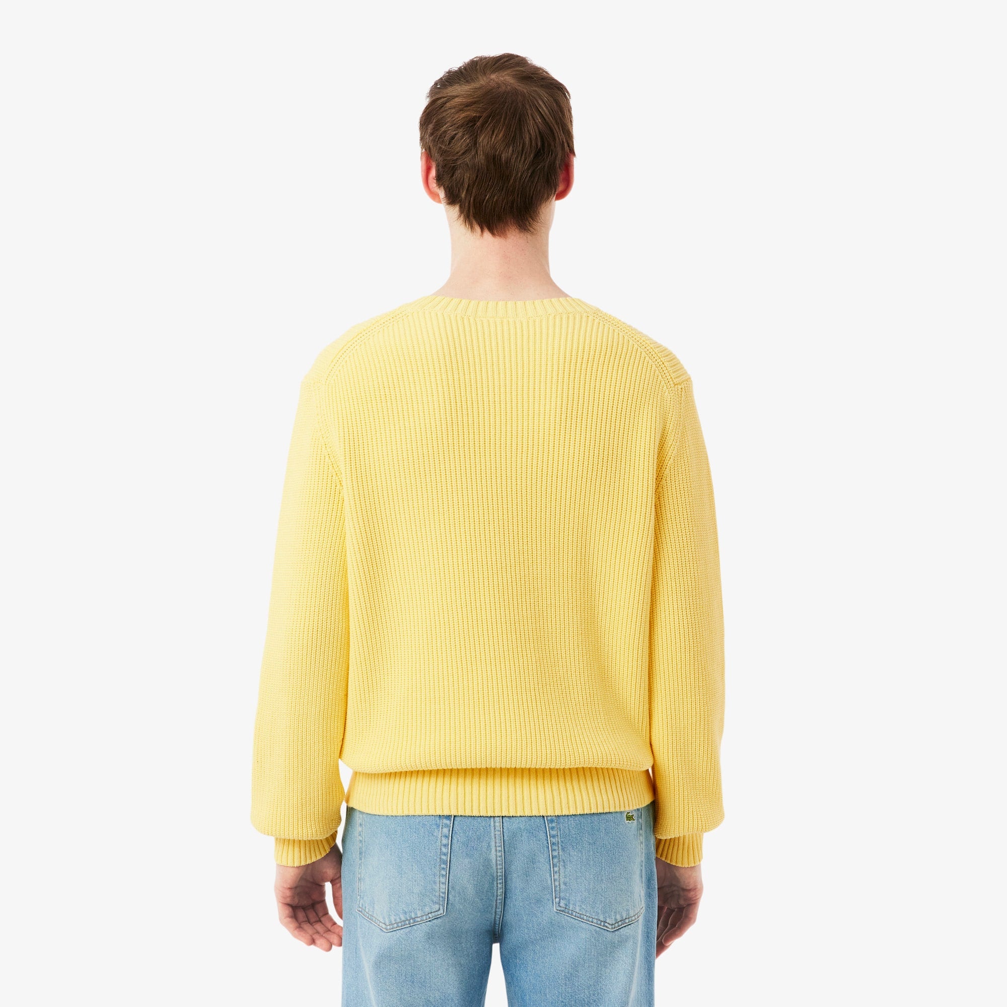 Pearl Rib Knit Badge Accent Sweater - Pastel yellow