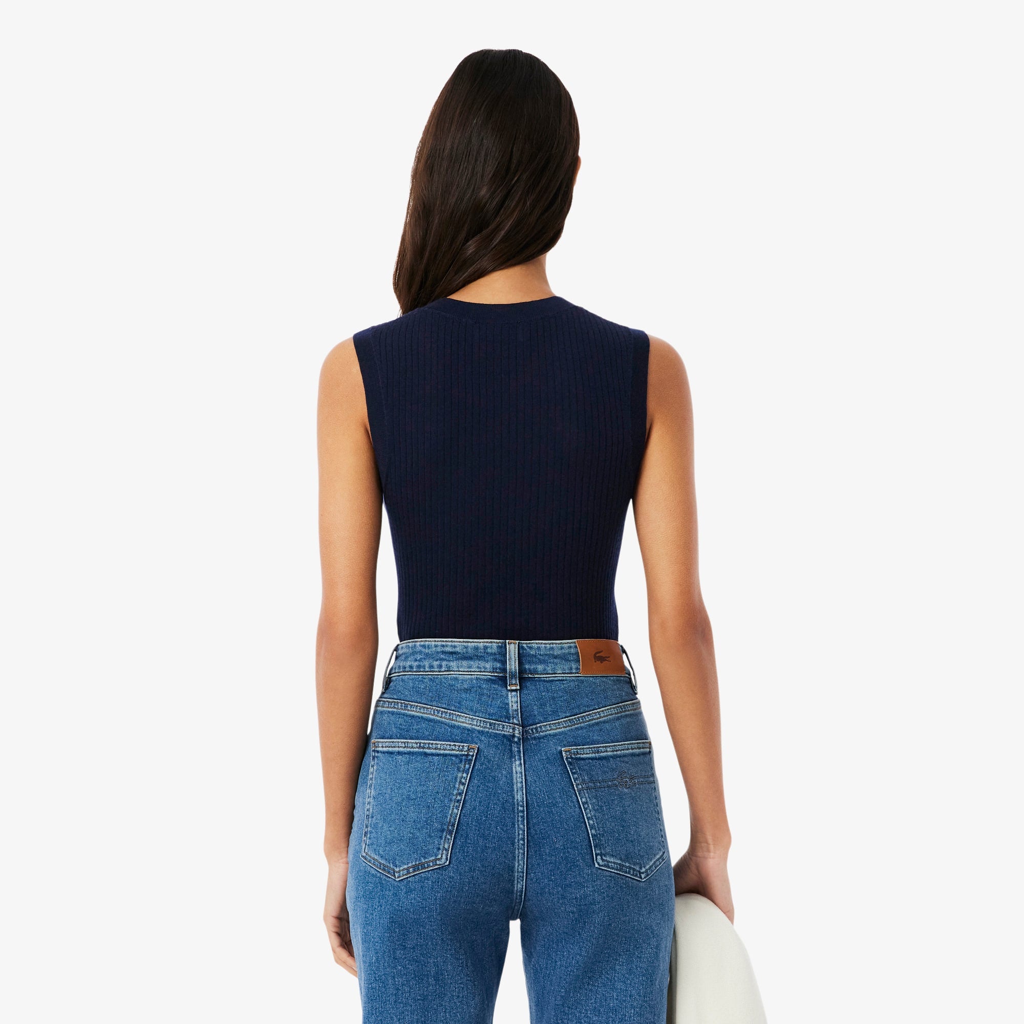 Merino Wool 3D Knit Sleeveless Sweater - Navy Blue