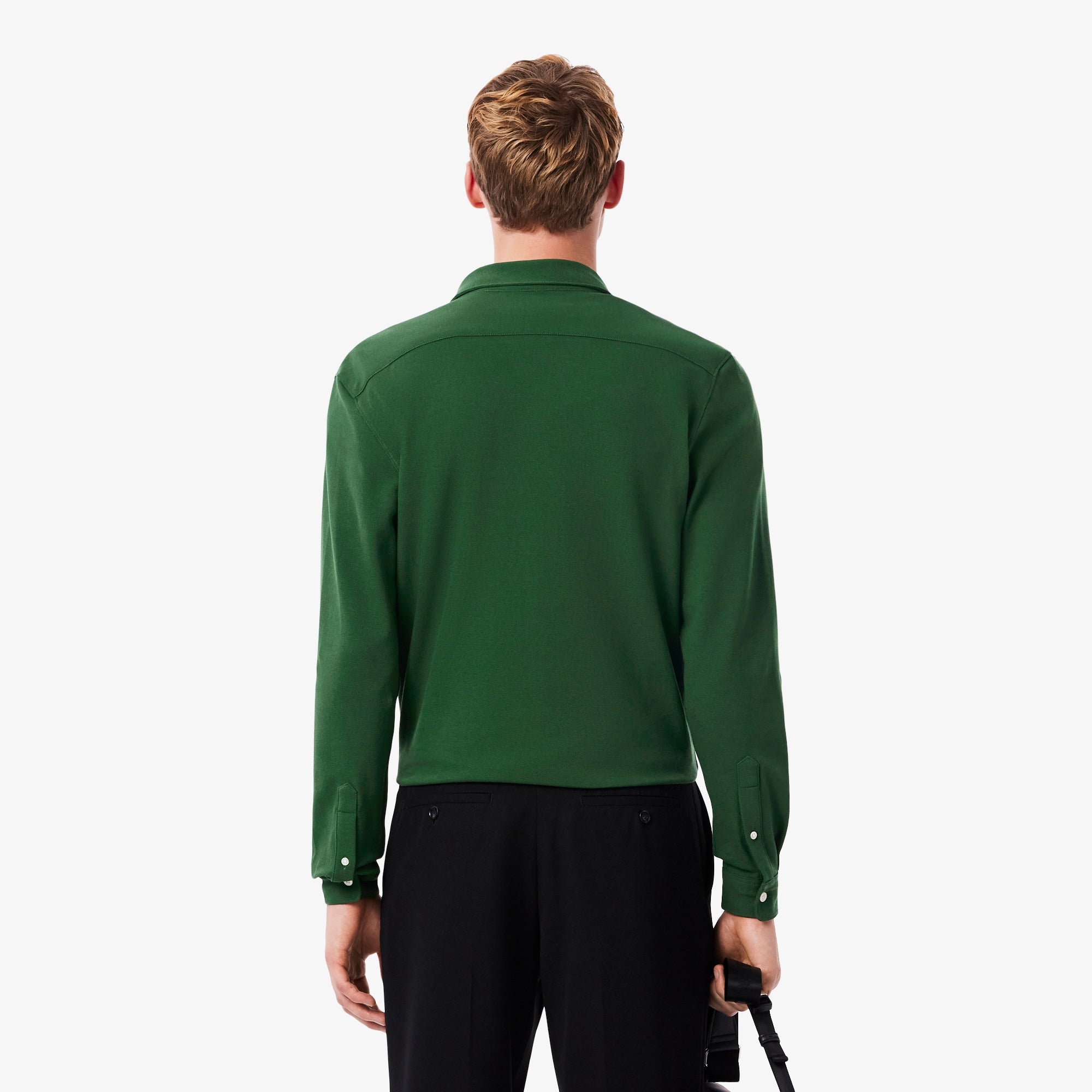 Men's Slim Fit Cotton Piqué Shirt - Pine green