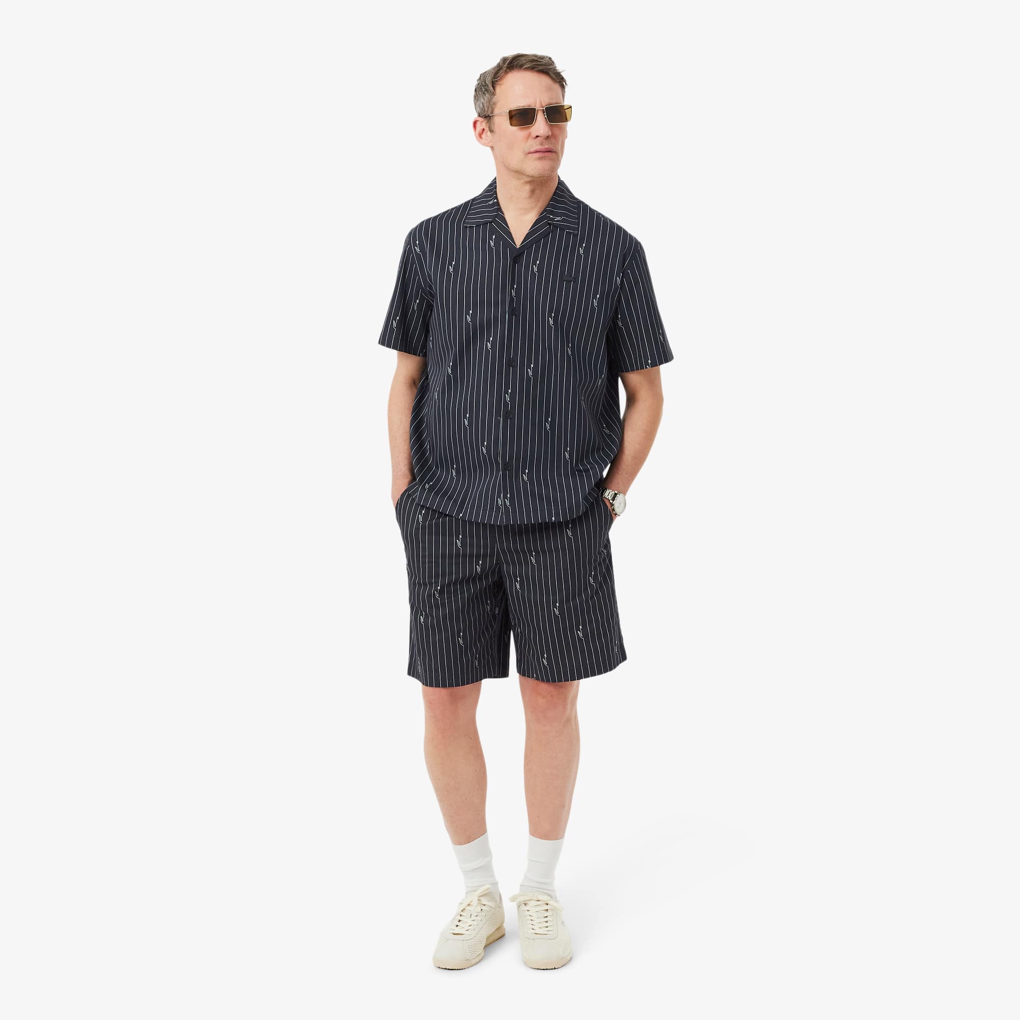 Print Stripe Cotton Shorts - Noir / Blanc