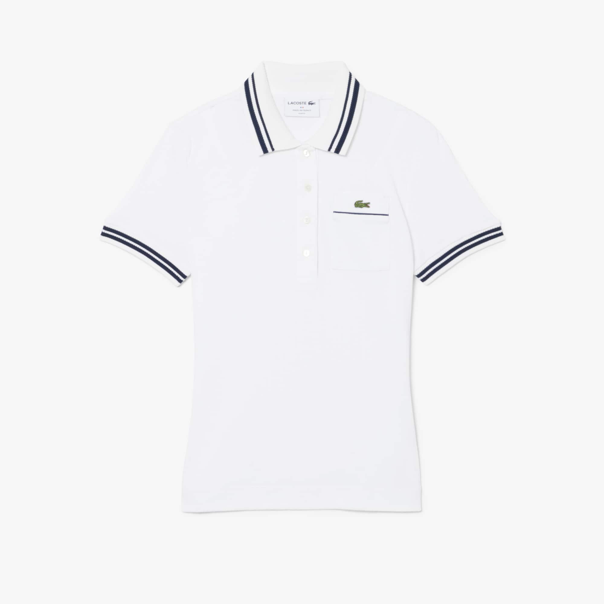 Slim Fit French Made Ribbed Polo - White / Navy Blue