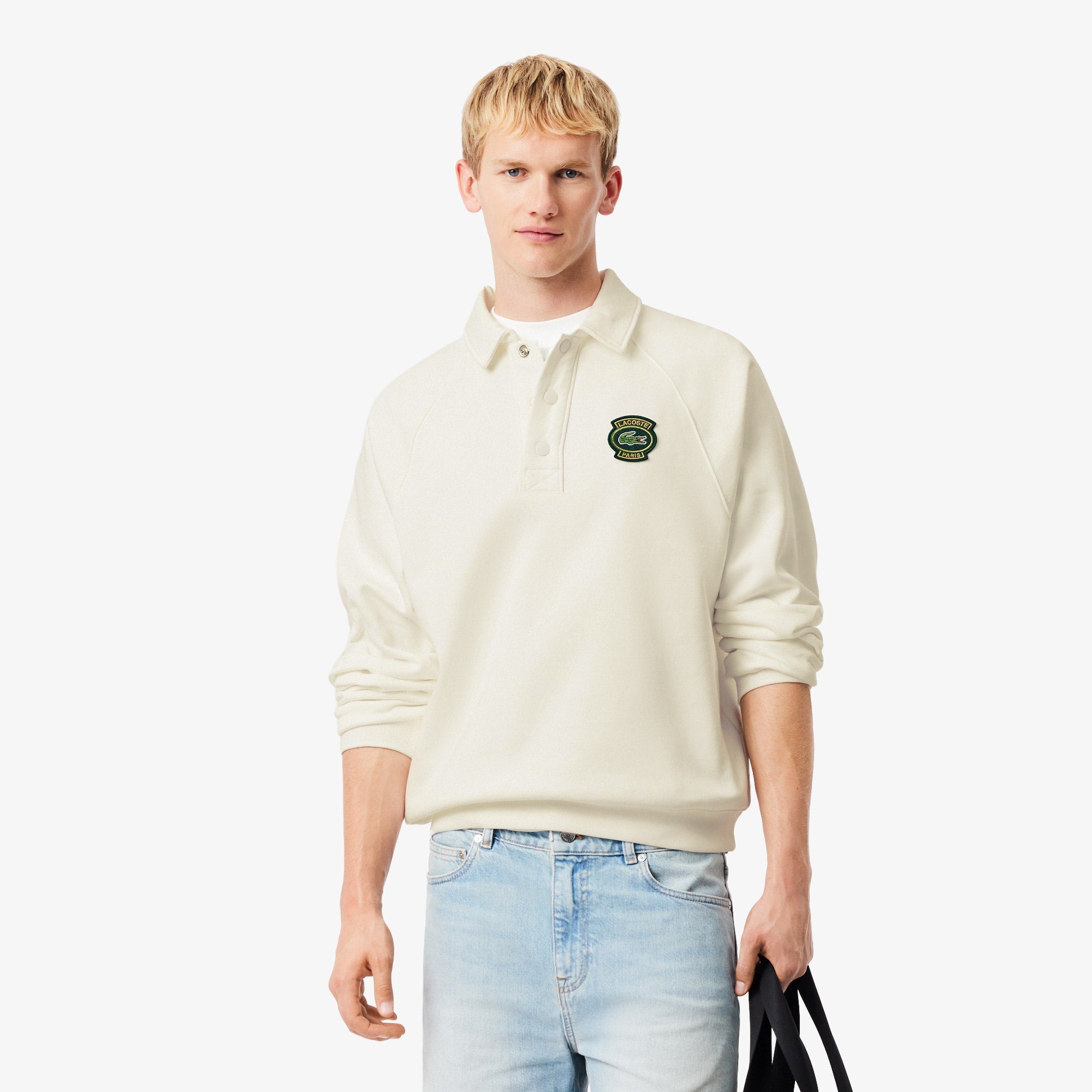 Men's Loose Fit Polo Collar Fleece Sweatshirt - White