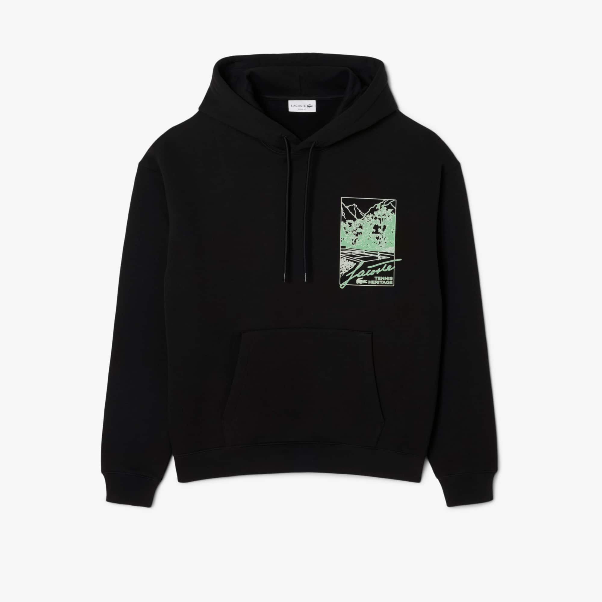 Men's Printed Fleece Hoodie - Black