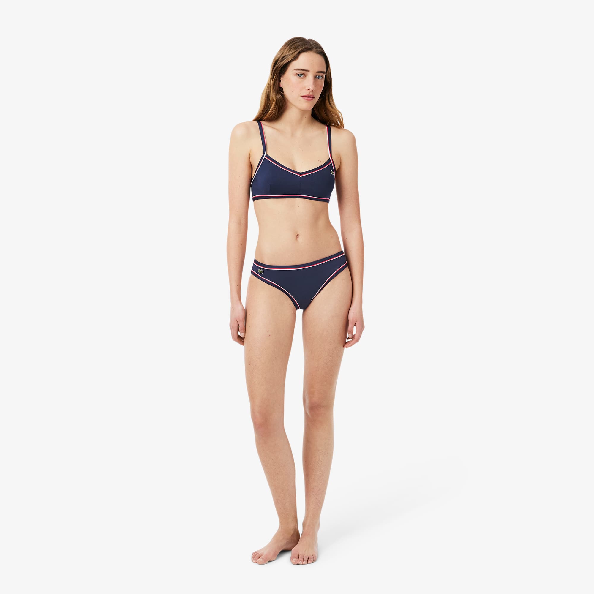 Women's Contrast Trim Swim Bottoms - Navy Blue / Light Blue / Red
