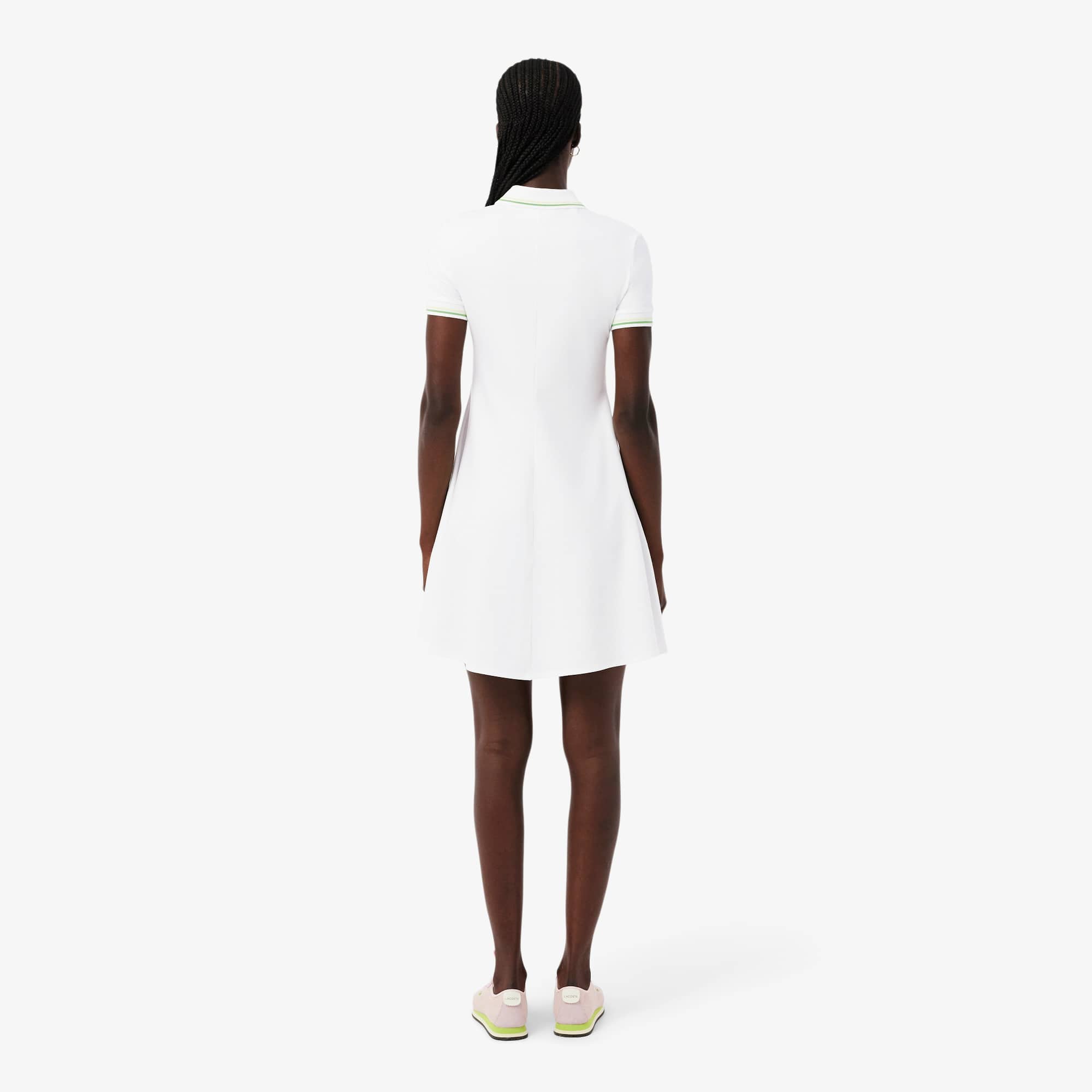 Women's Stretch Polo Collar Skater Dress - Blanc / Vert