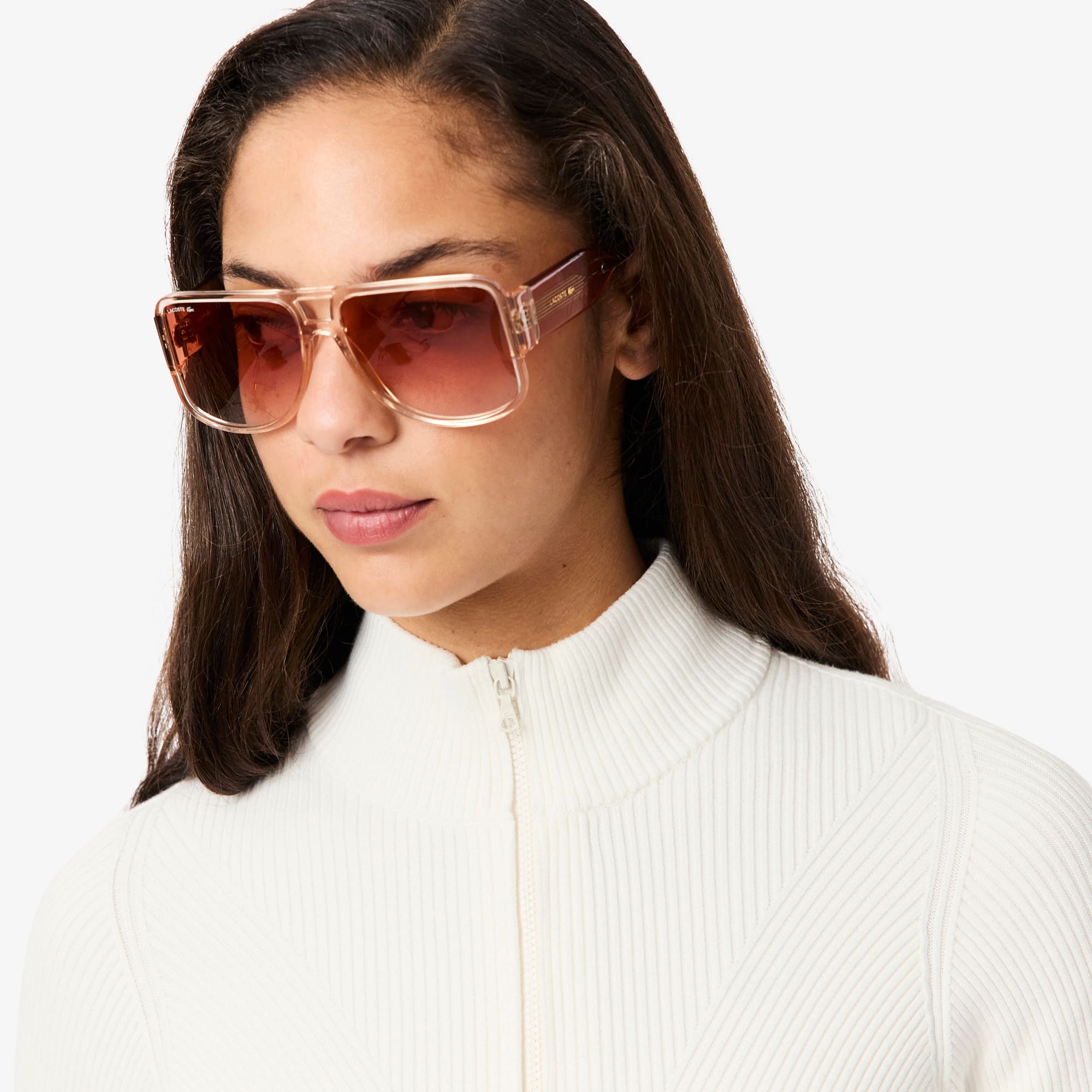 Women's High-Neck 3D Ribbed Knit Sweater - White