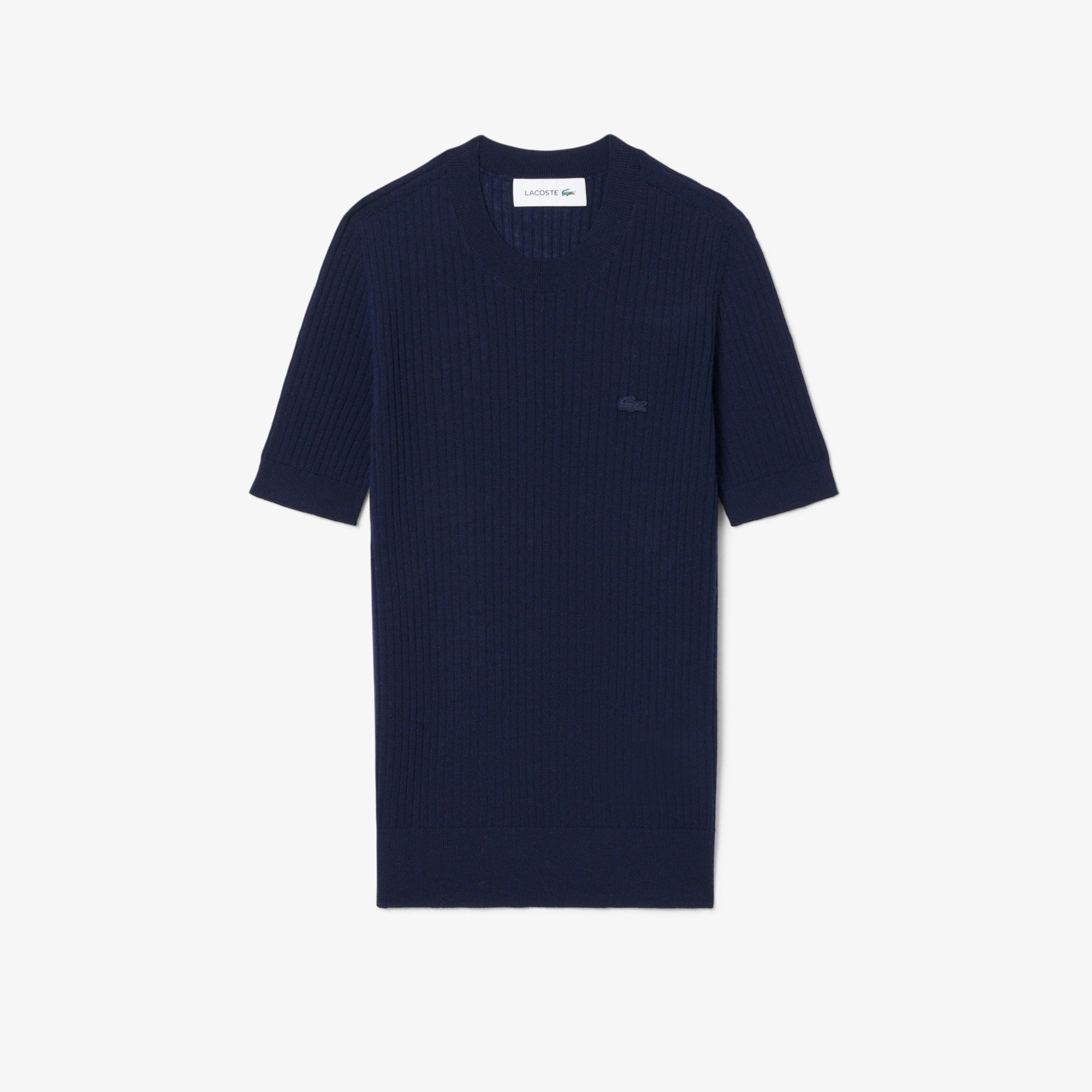Women's Short Sleeve Merino Wool Rib Knit Sweater - Navy Blue