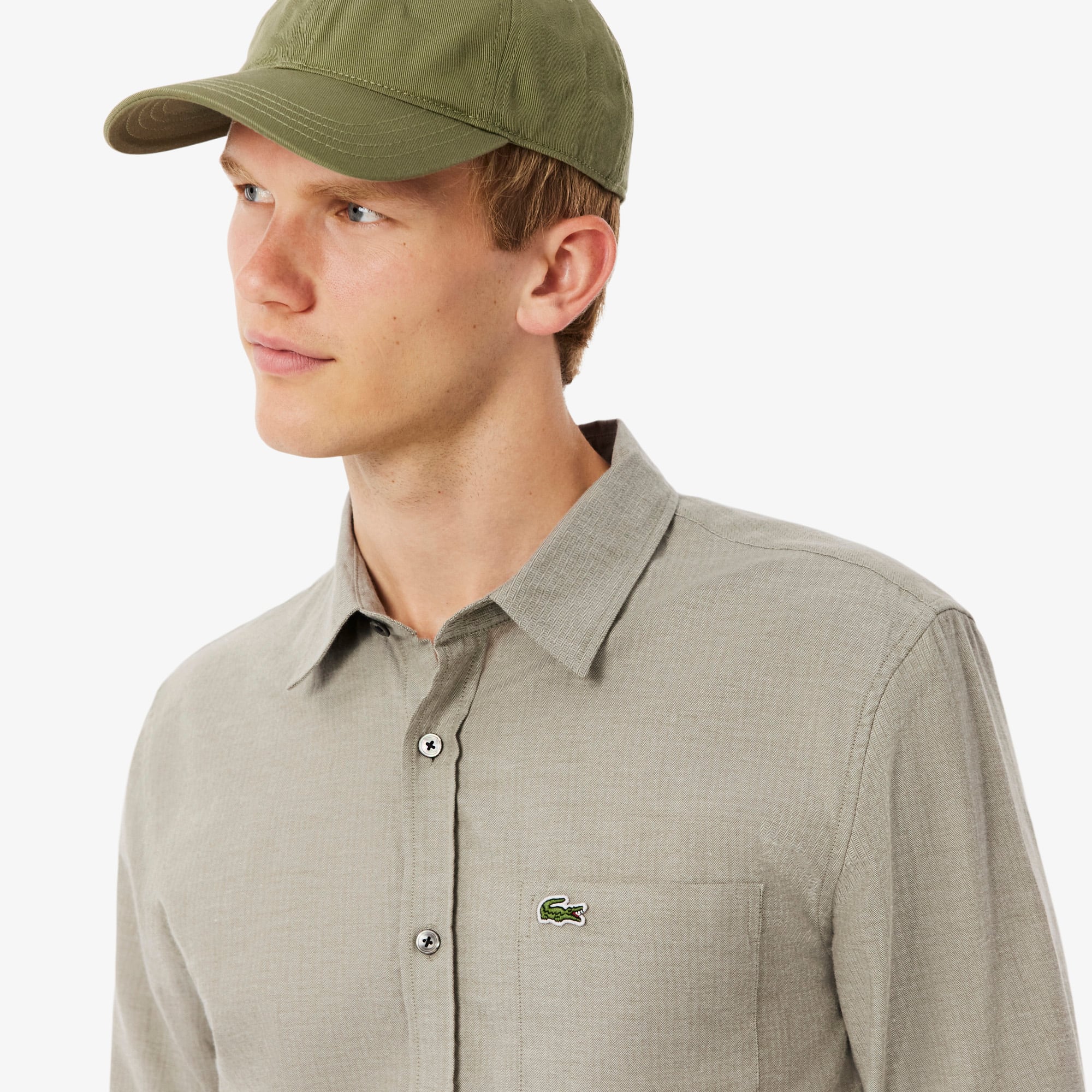 Men's Regular Fit Cotton Shirt - Green / White
