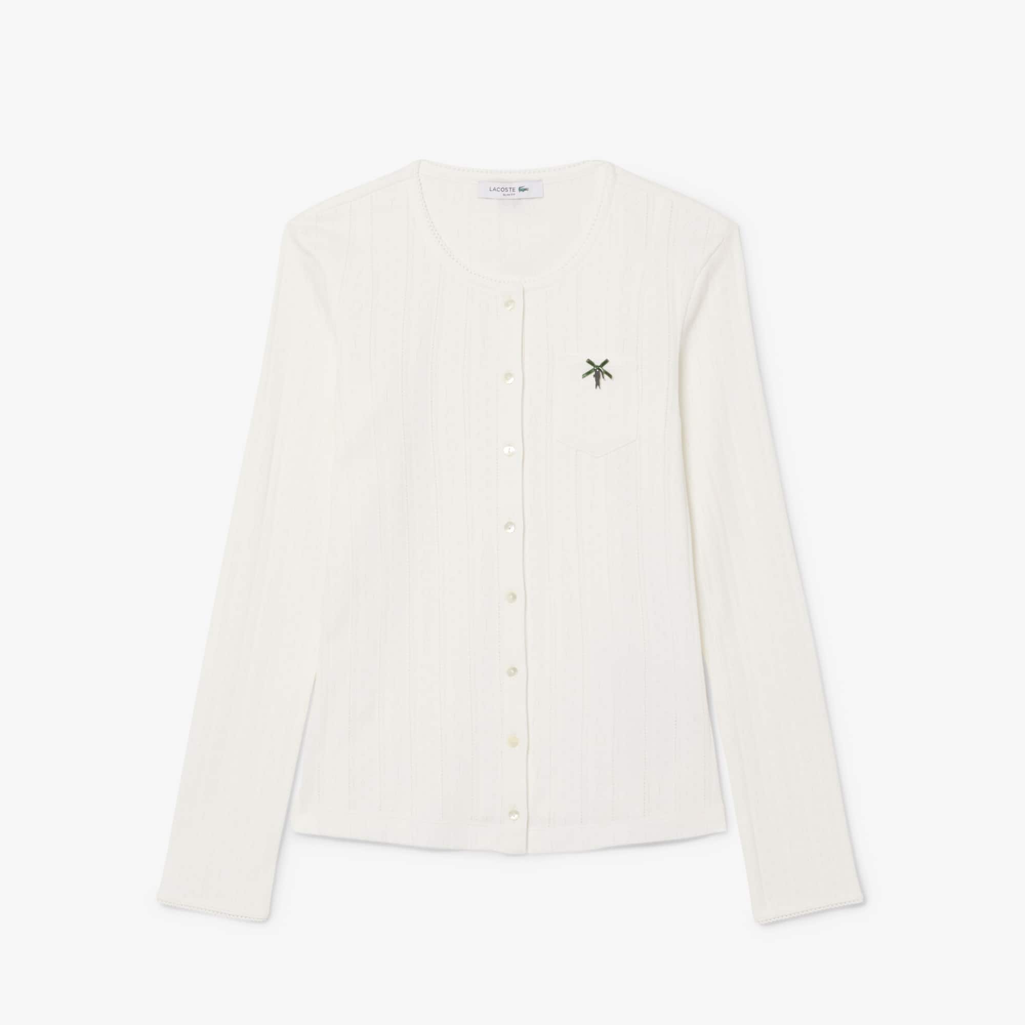 Slim Fit Pointelle Cardigan - White