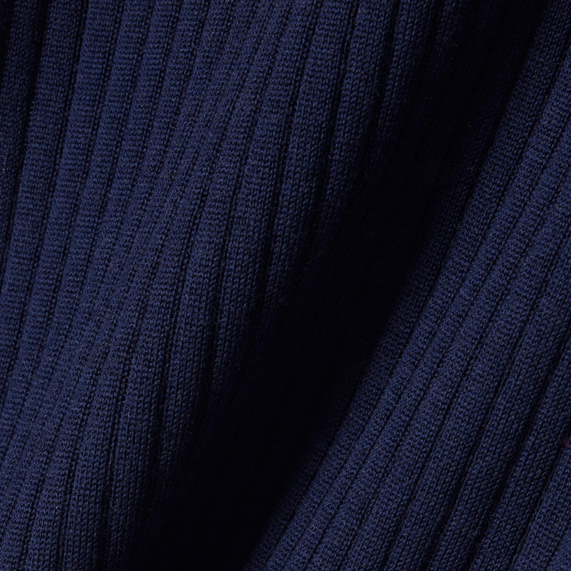 Women's Short Sleeve Merino Wool Rib Knit Sweater - Navy Blue