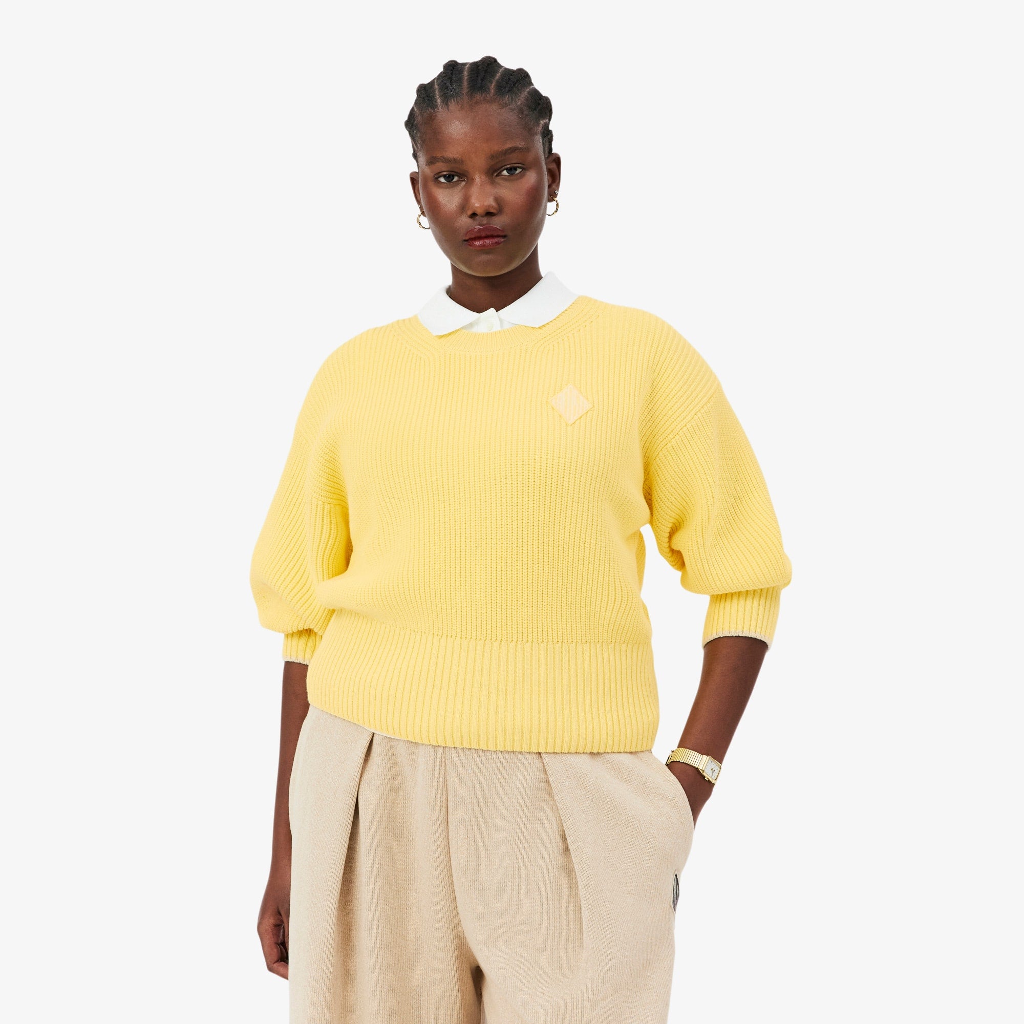 Cotton Crew Neck Sweater - Pastel yellow