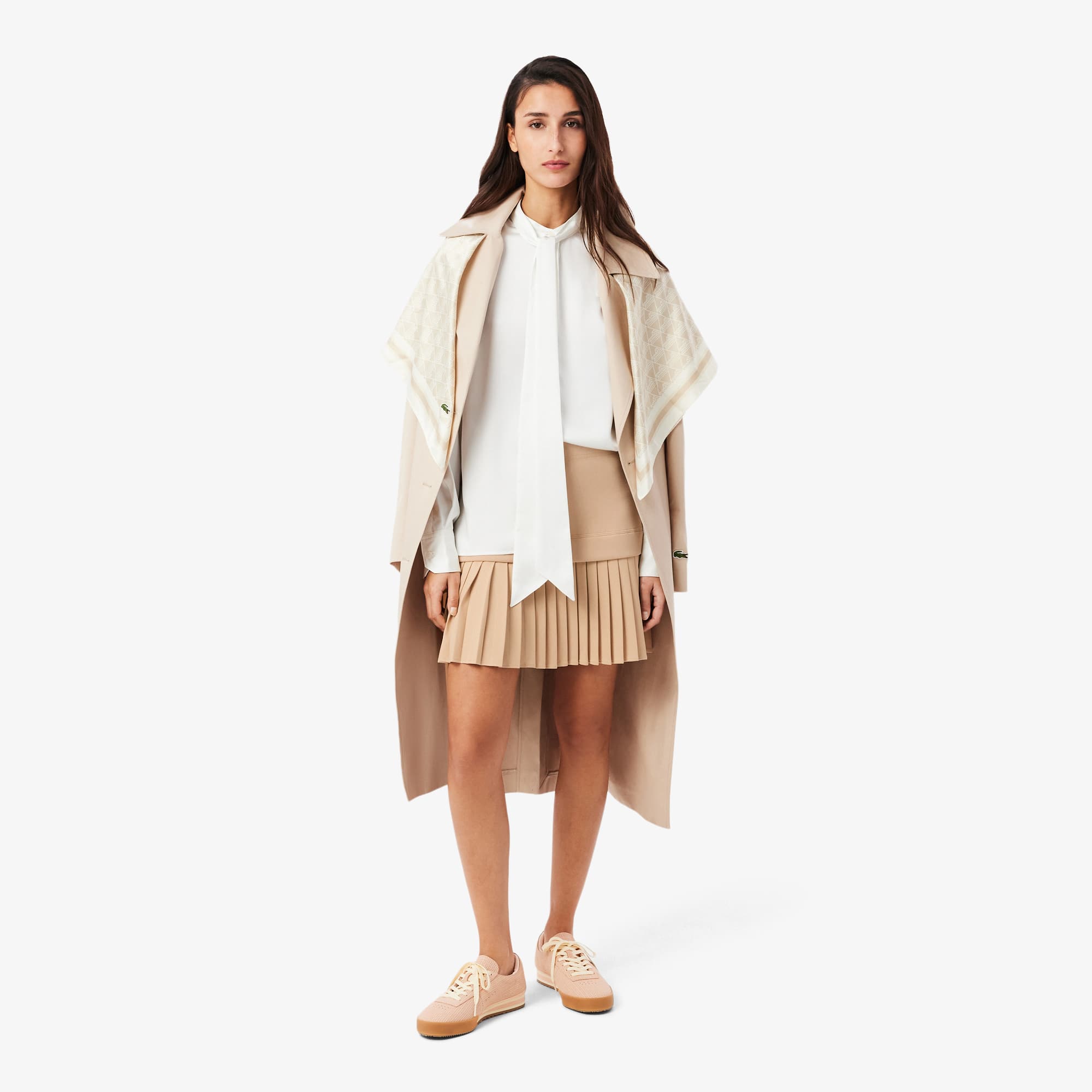 Pleated Cotton Skirt - Beige