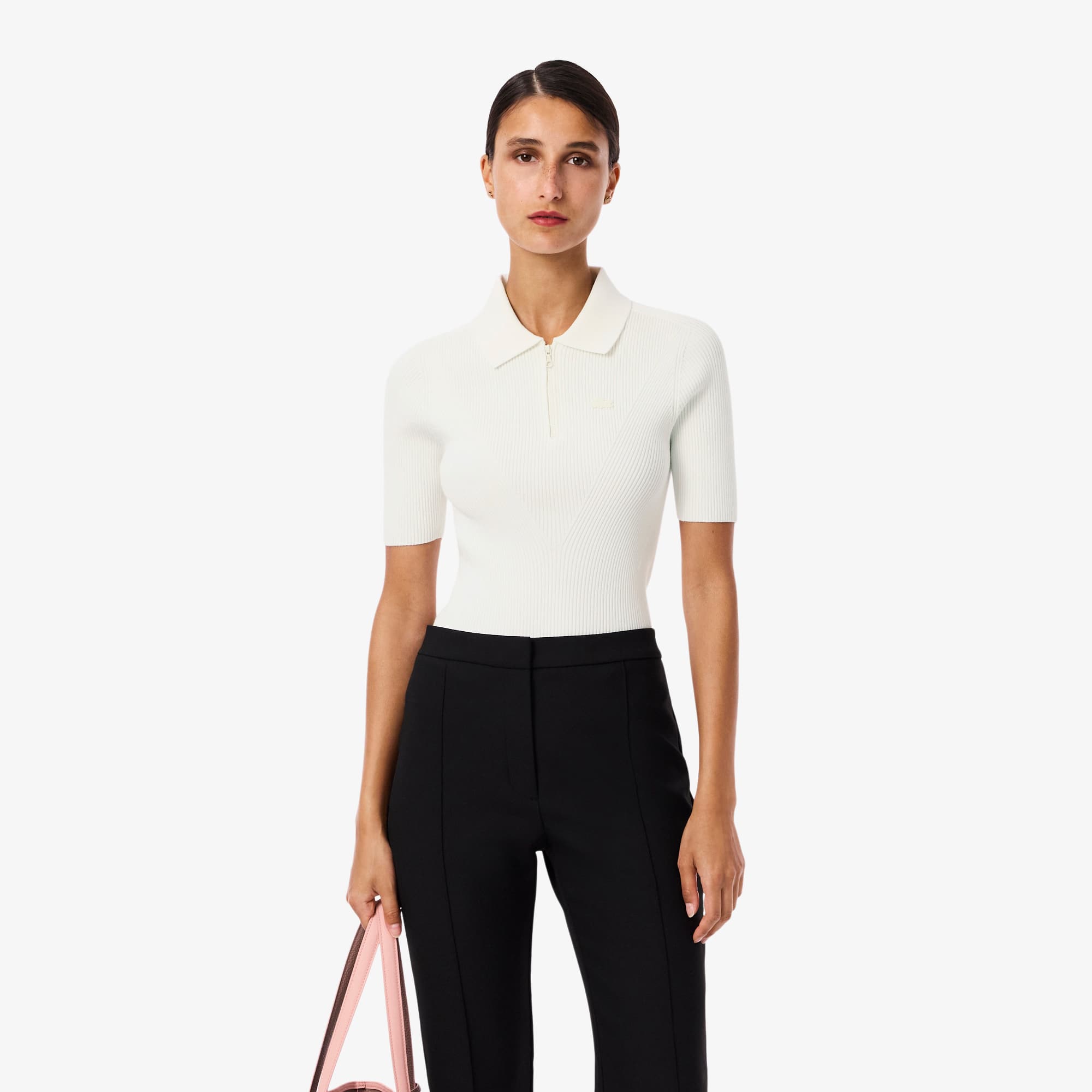 Women's 3D Ribbed Knit Polo - White
